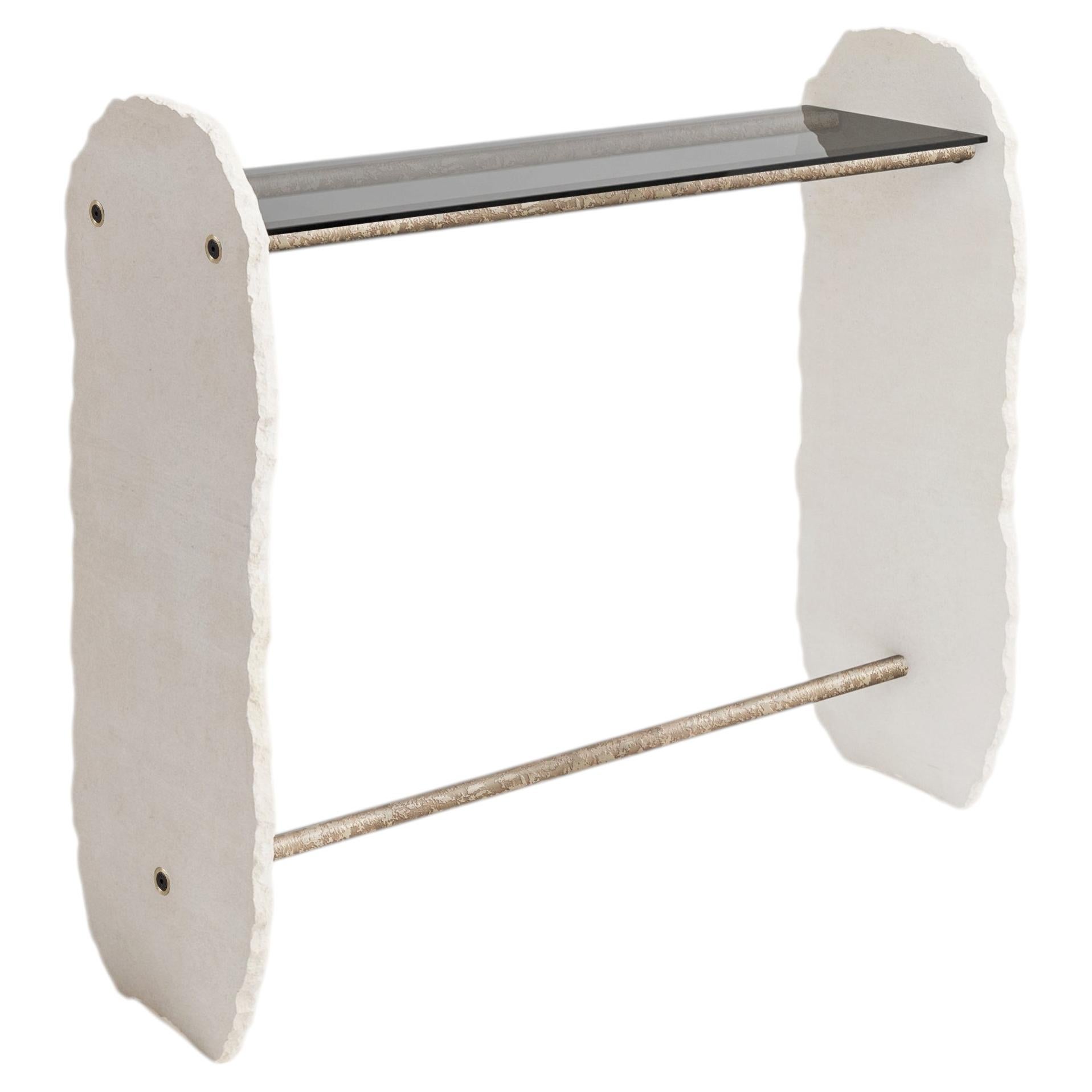 Brass and Stone Stoique Stole Console Signed by Frederic Saulou 1