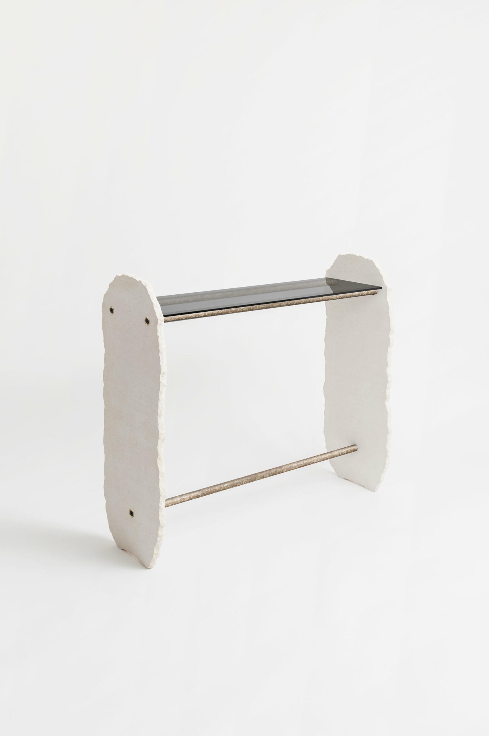Brass and Stone Stoique Stole Console Signed by Frederic Saulou 2