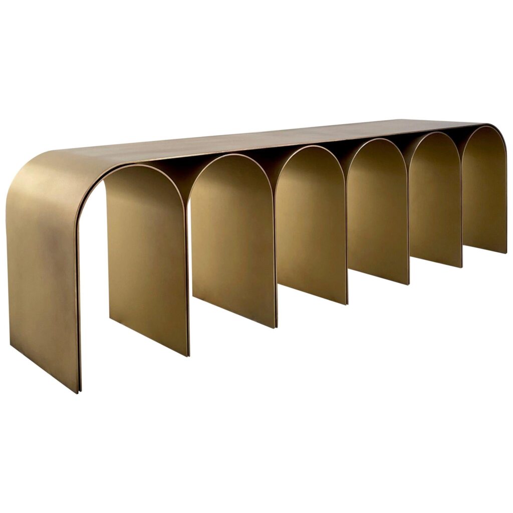 Contemporary Steel Gold Arch Low Bench by Pietro Franceschini