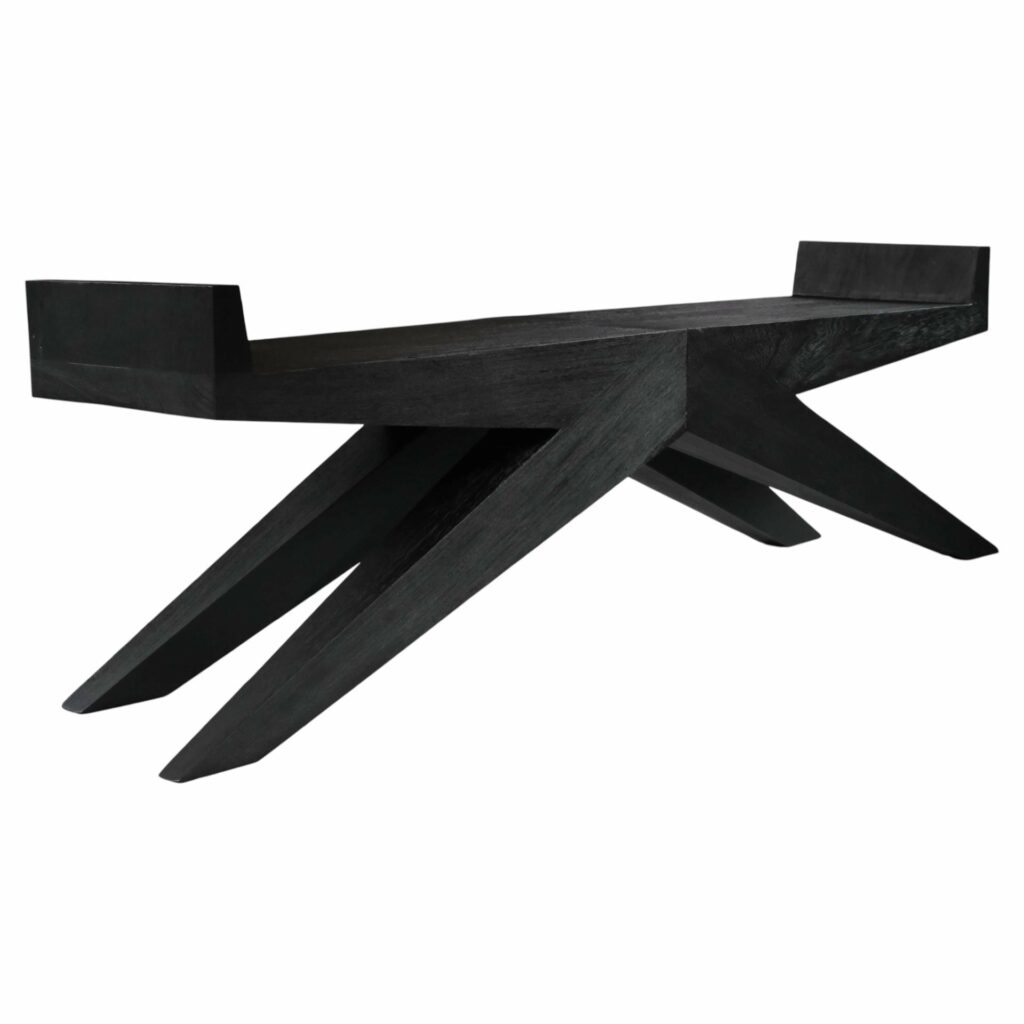 Contemporary V Shaped Bench in Burnt Iroko Wood by Arno Declercq