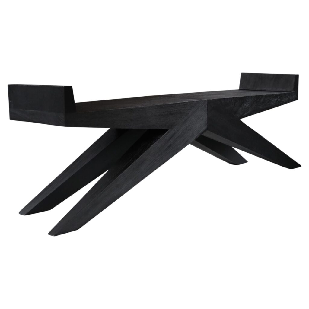 Contemporary V Shaped Bench in Burnt Iroko Wood by Arno Declercq
