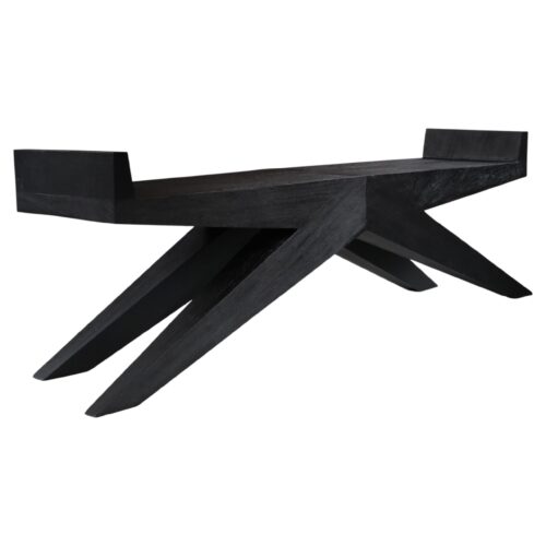 Contemporary V Shaped Bench in Burnt Iroko Wood by Arno Declercq