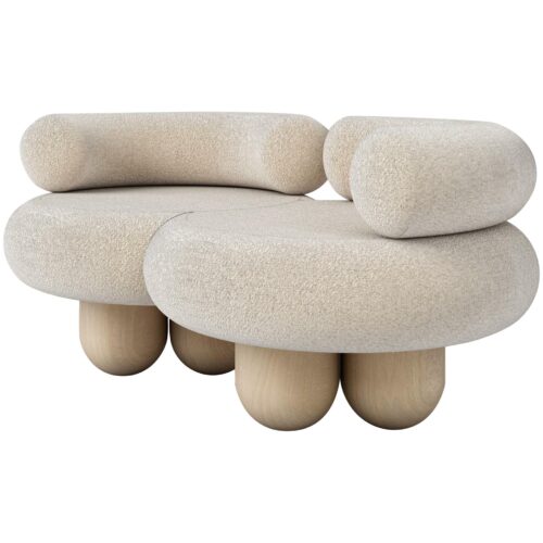 S Shape Light Beige Lamb Sofa with Double Backrest by Pietro Franceschini