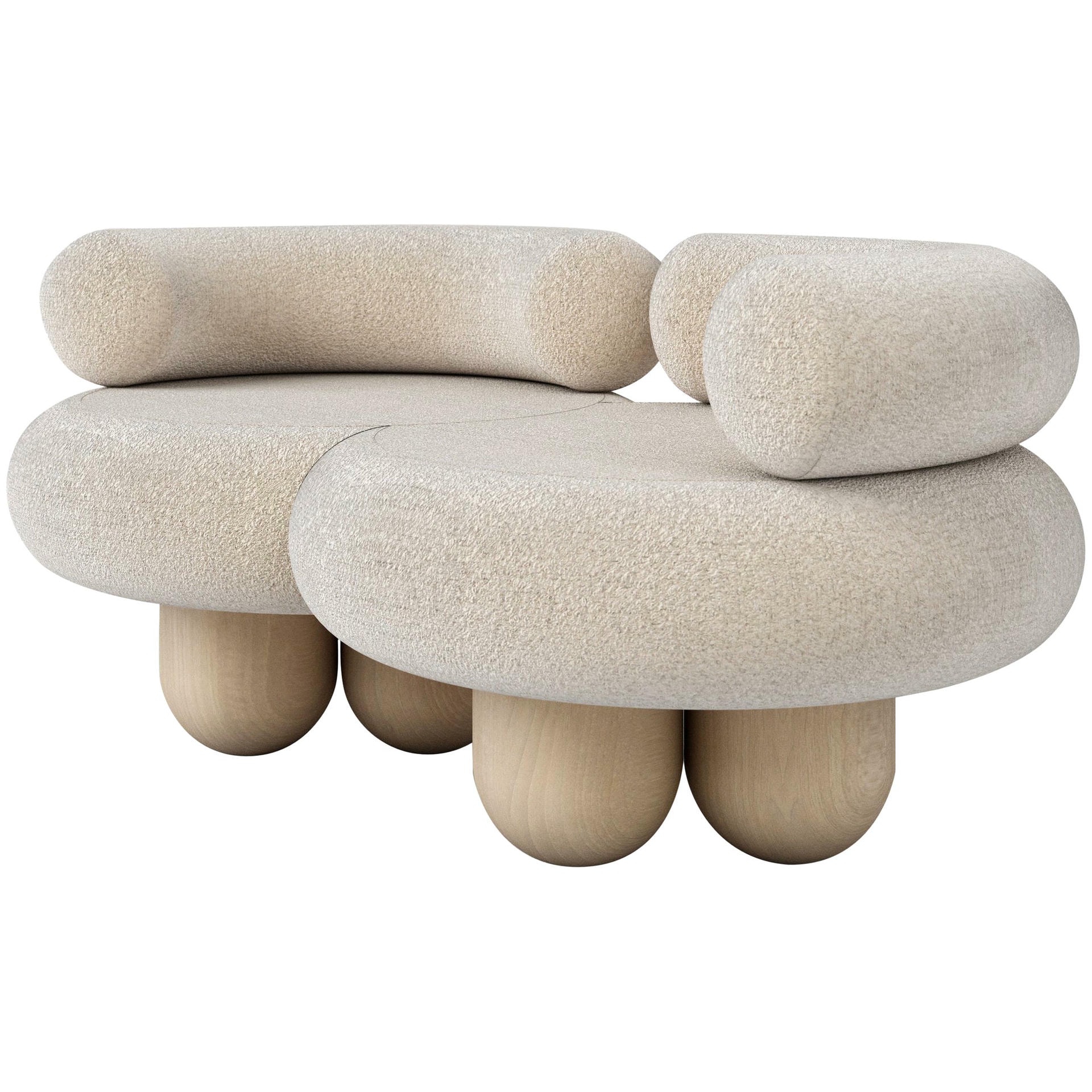 S Shape Light Beige Lamb Sofa with Double Backrest by Pietro Franceschini