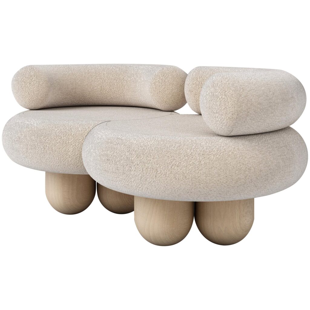 S Shape Light Beige Lamb Sofa with Double Backrest by Pietro Franceschini