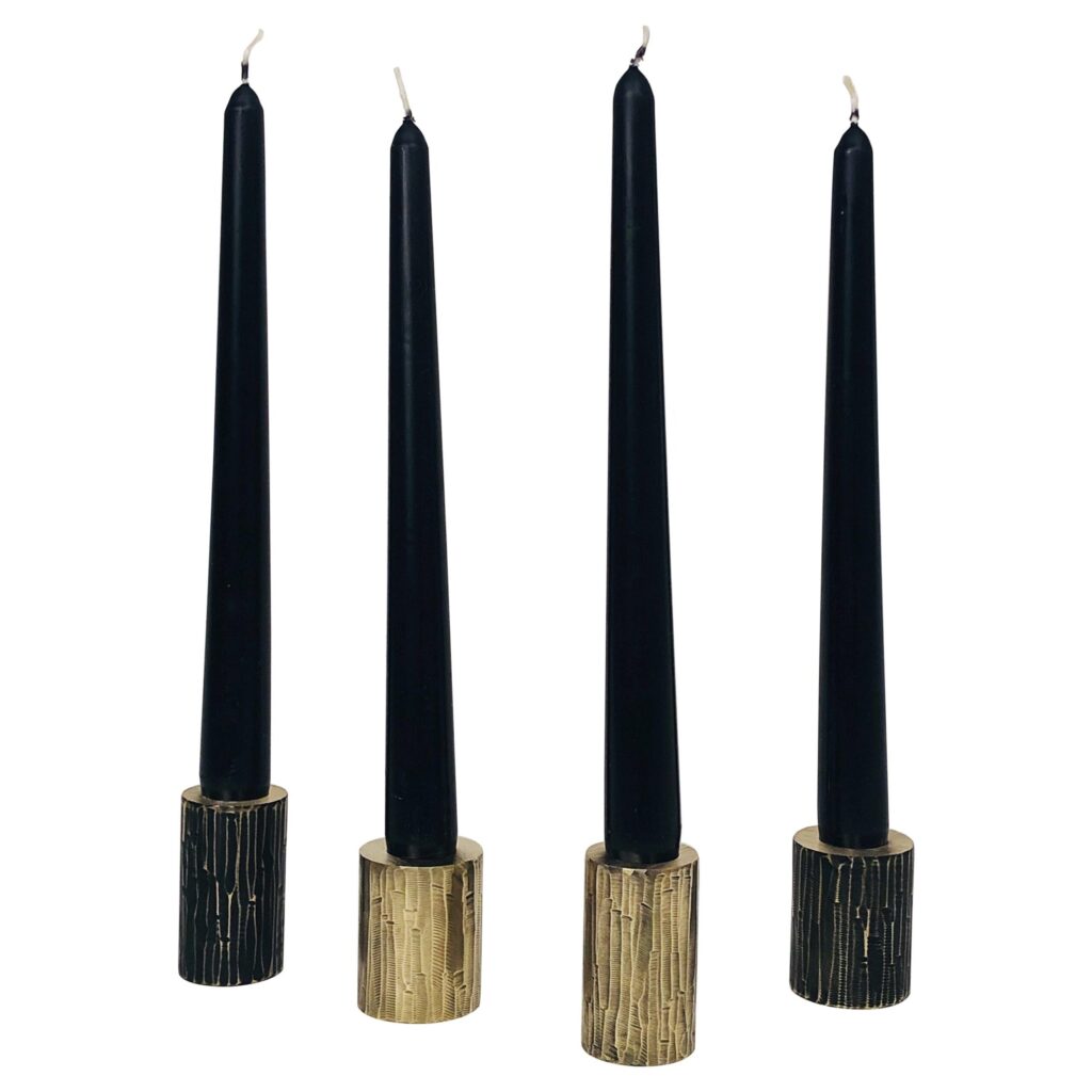 Set of 4 Solid Brass Sculpted Candleholders Signed by William Guillon 1