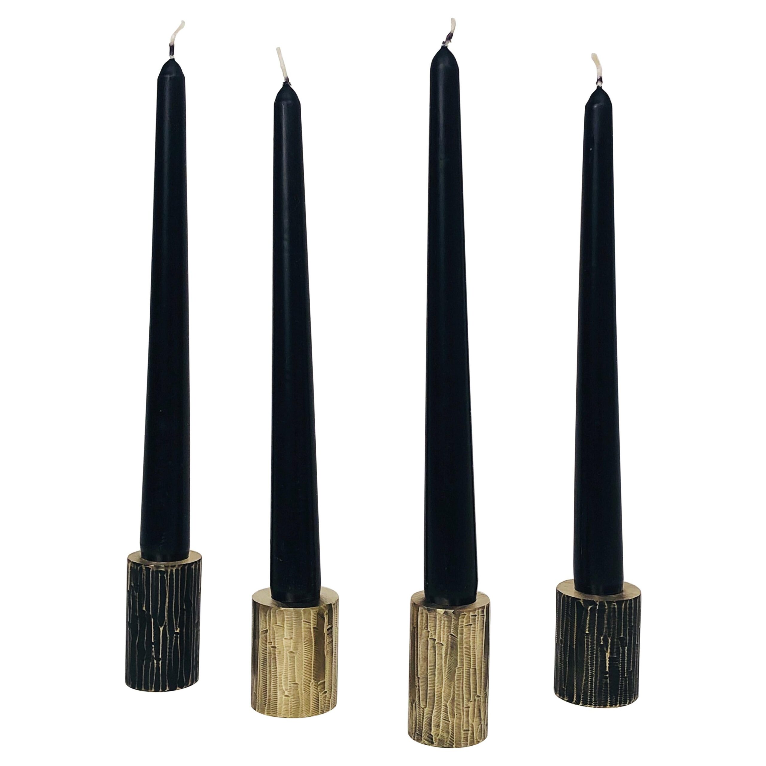 Set of 4 Solid Brass Sculpted Candleholders Signed by William Guillon 1