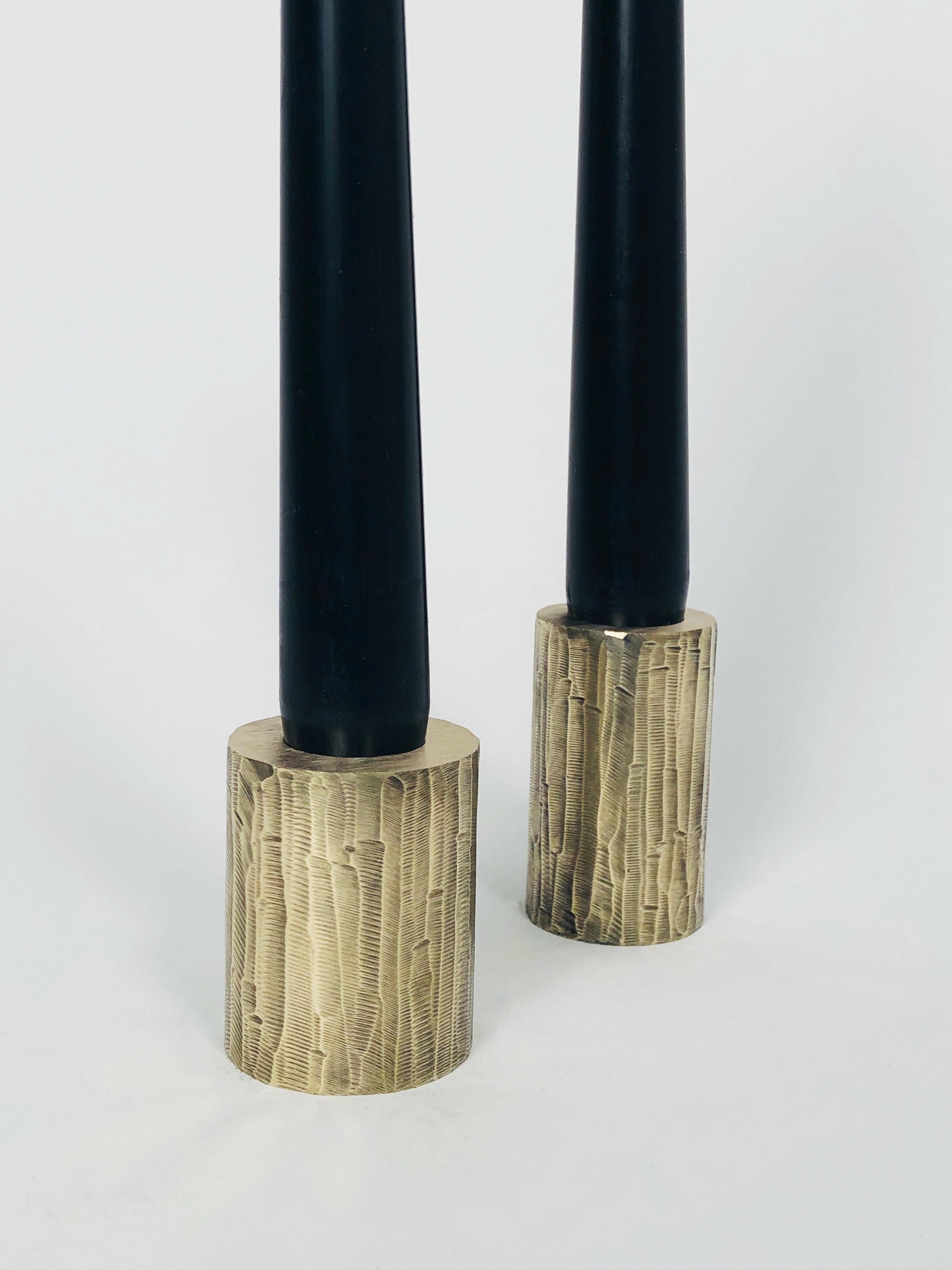 Set of 4 Solid Brass Sculpted Candleholders Signed by William Guillon 10
