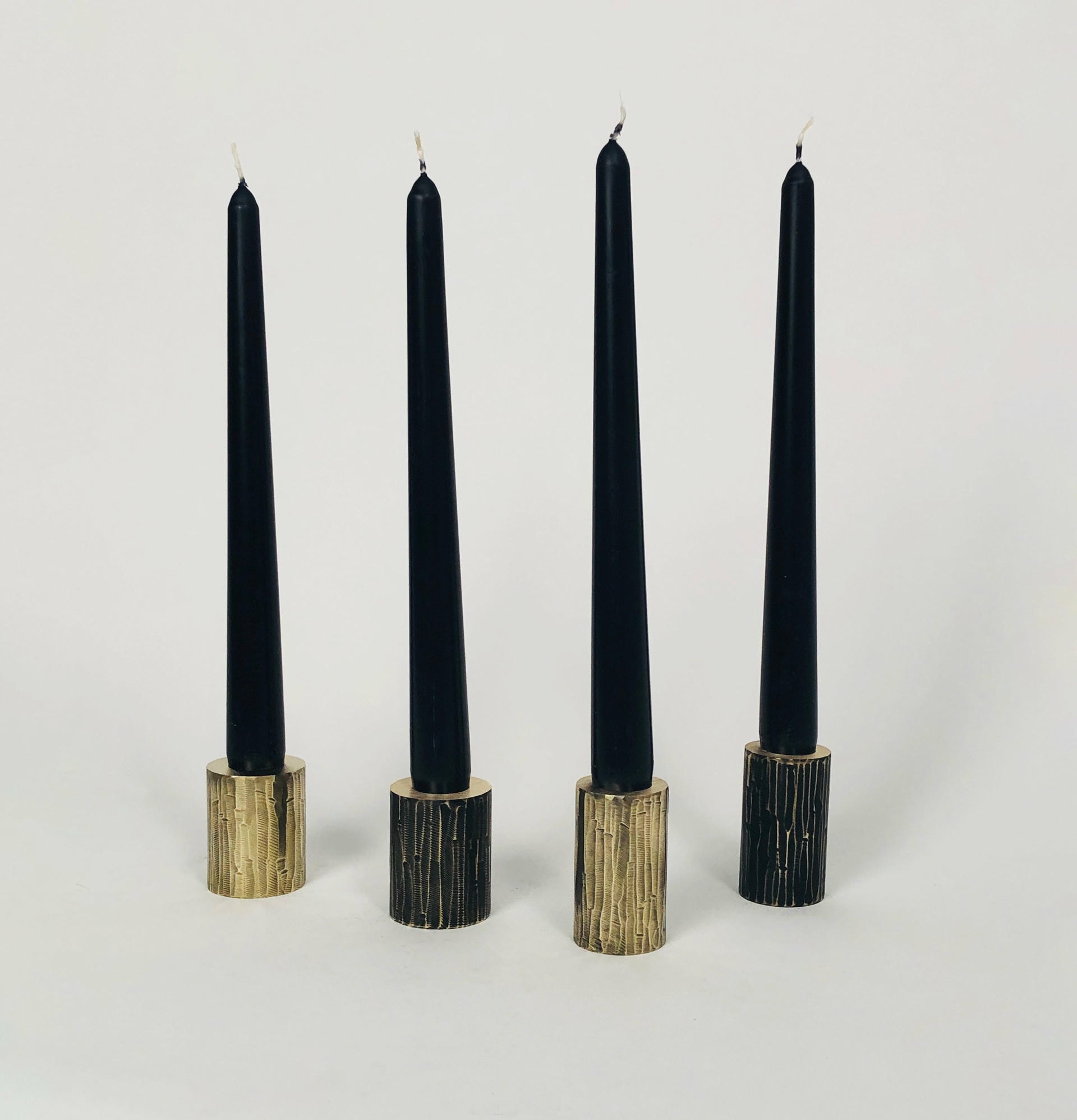 Set of 4 Solid Brass Sculpted Candleholders Signed by William Guillon 2