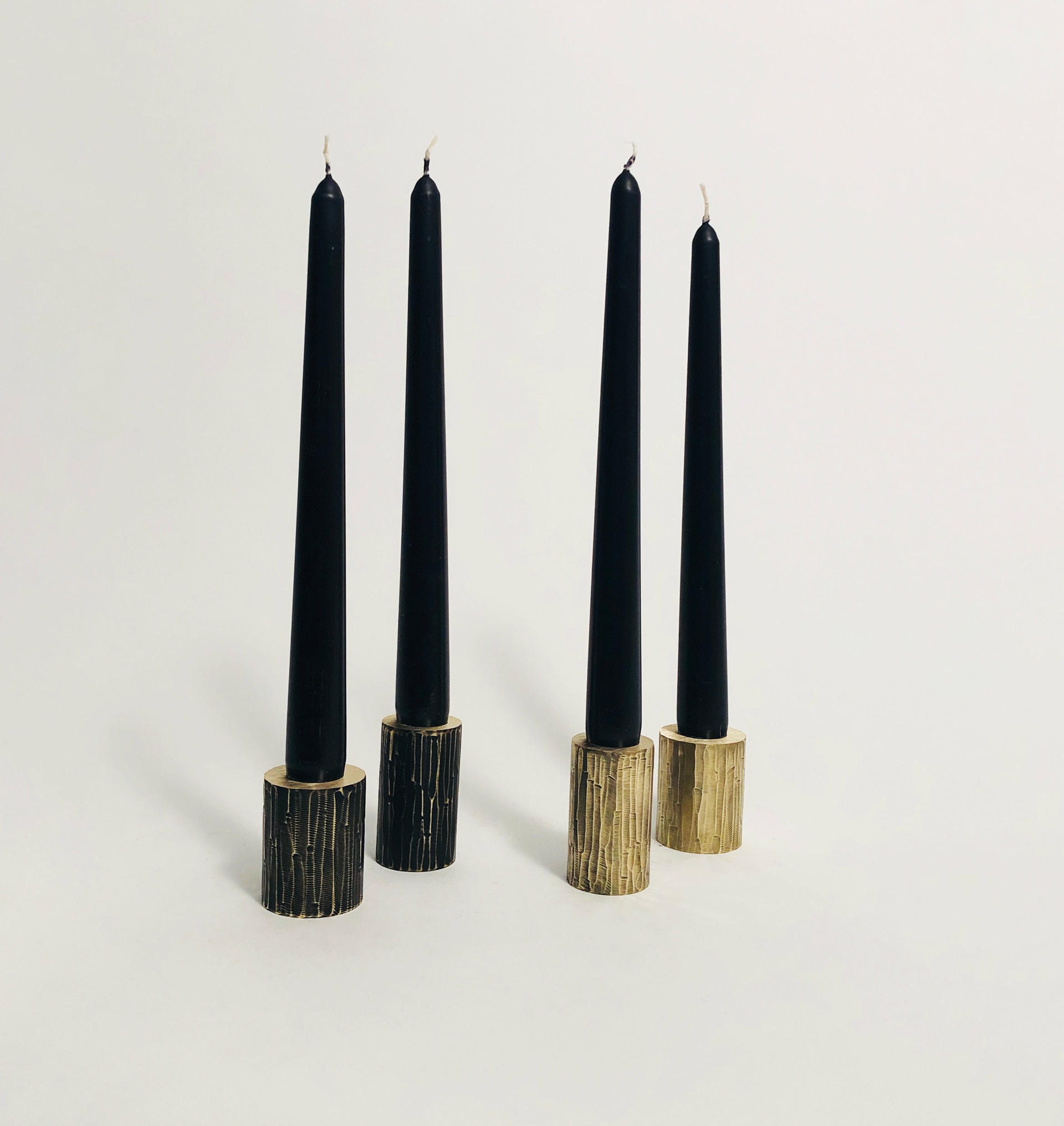 Set of 4 Solid Brass Sculpted Candleholders Signed by William Guillon 4