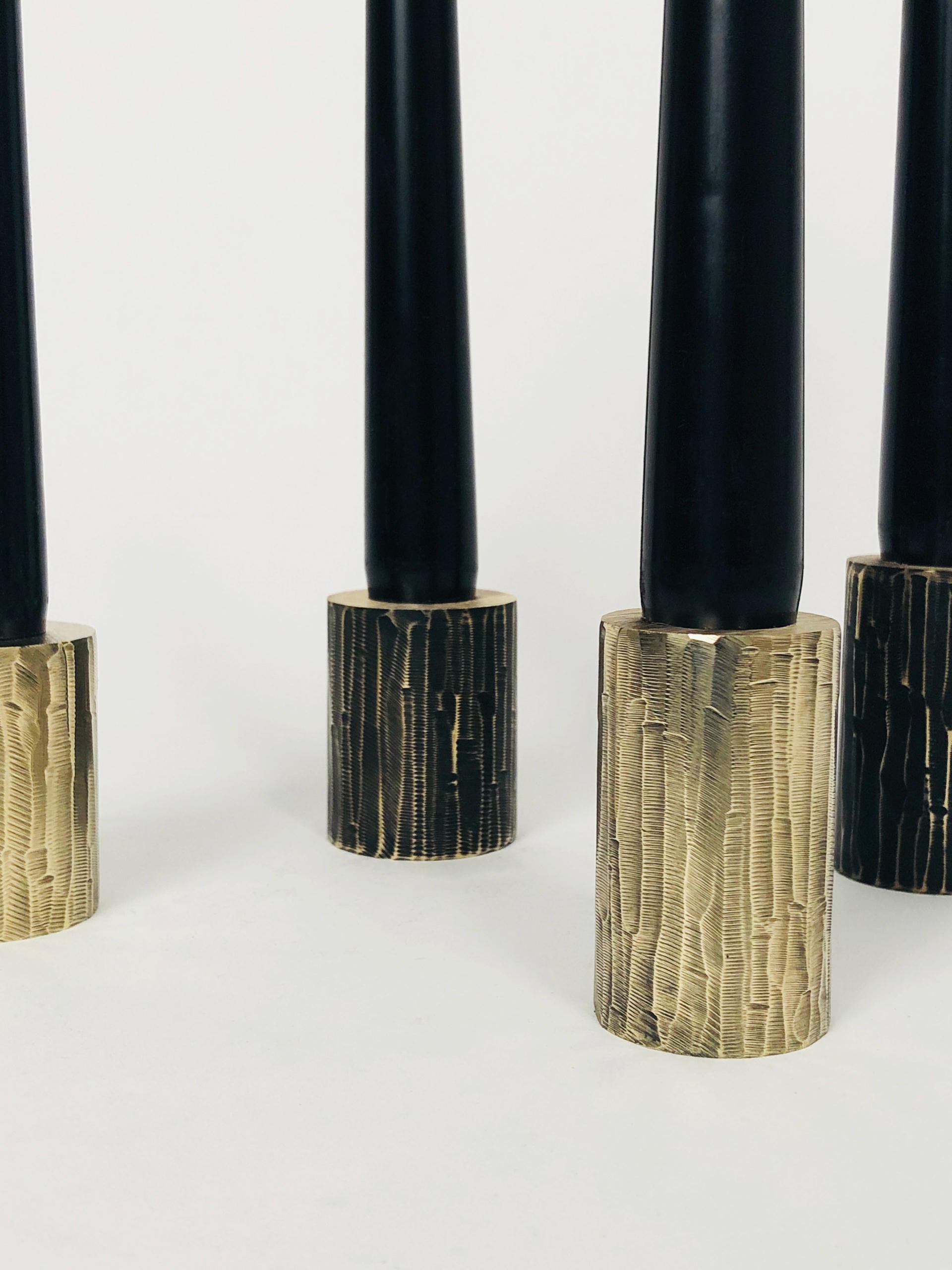 Set of 4 Solid Brass Sculpted Candleholders Signed by William Guillon 5