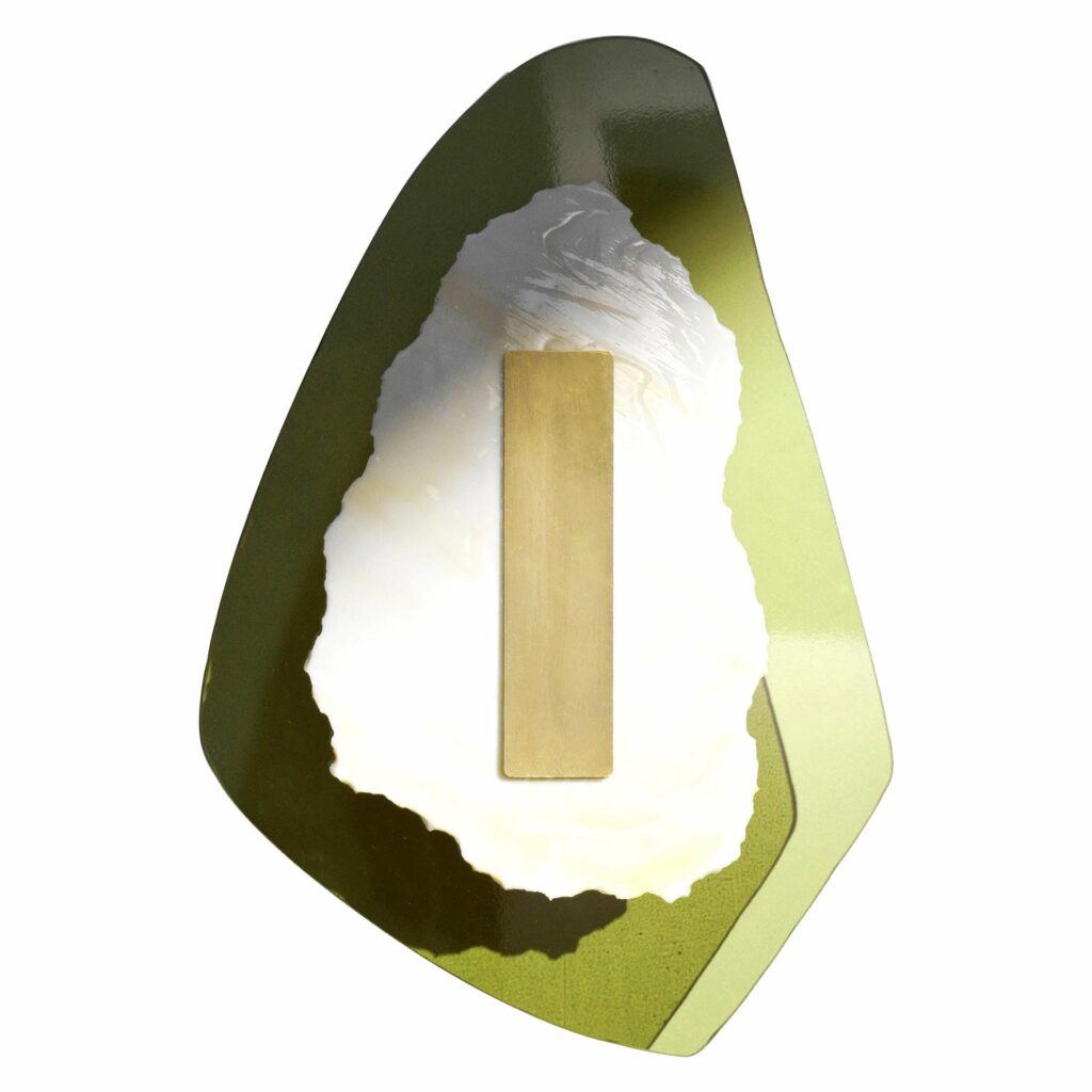 Semi Opaque Green Marbled Glass Brushed Brass Light Sculpture by Marie Jeunet 1