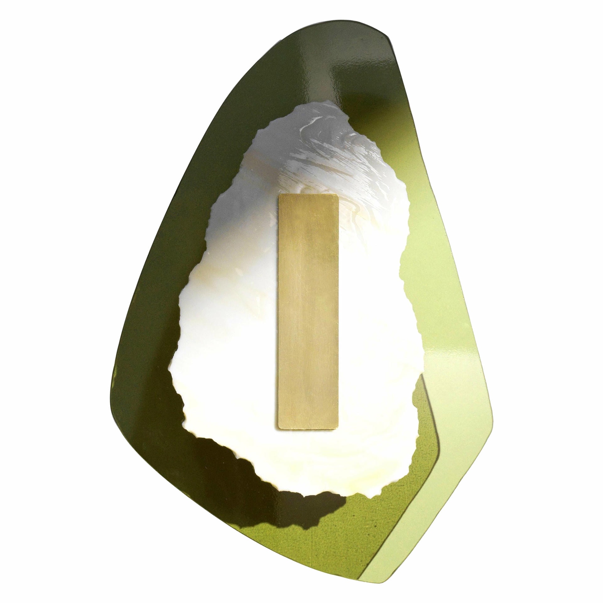 Semi Opaque Green Marbled Glass Brushed Brass Light Sculpture by Marie Jeunet 1
