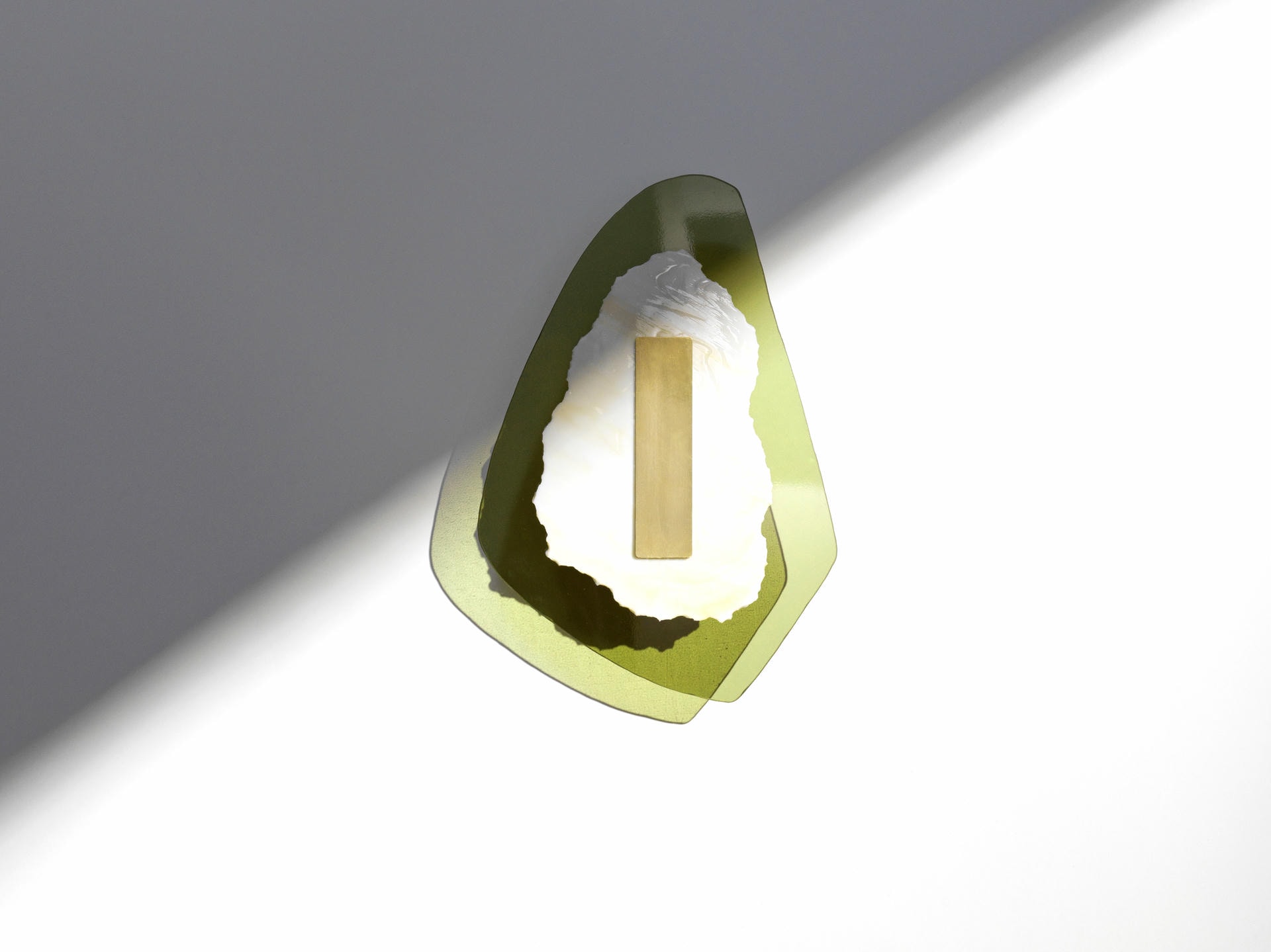 Semi Opaque Green Marbled Glass Brushed Brass Light Sculpture by Marie Jeunet 2