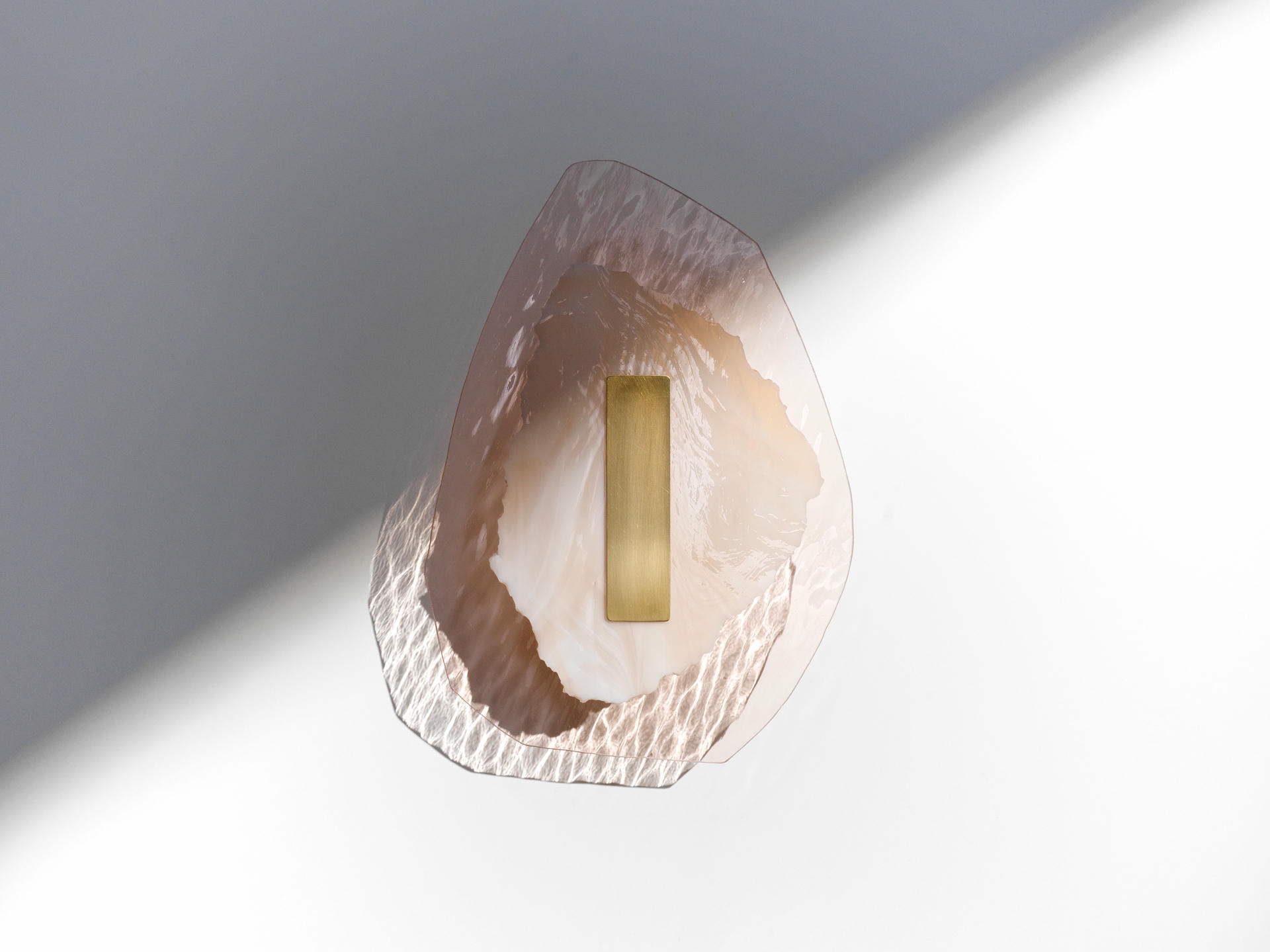 Semi Opaque Green Marbled Glass Brushed Brass Light Sculpture by Marie Jeunet 6