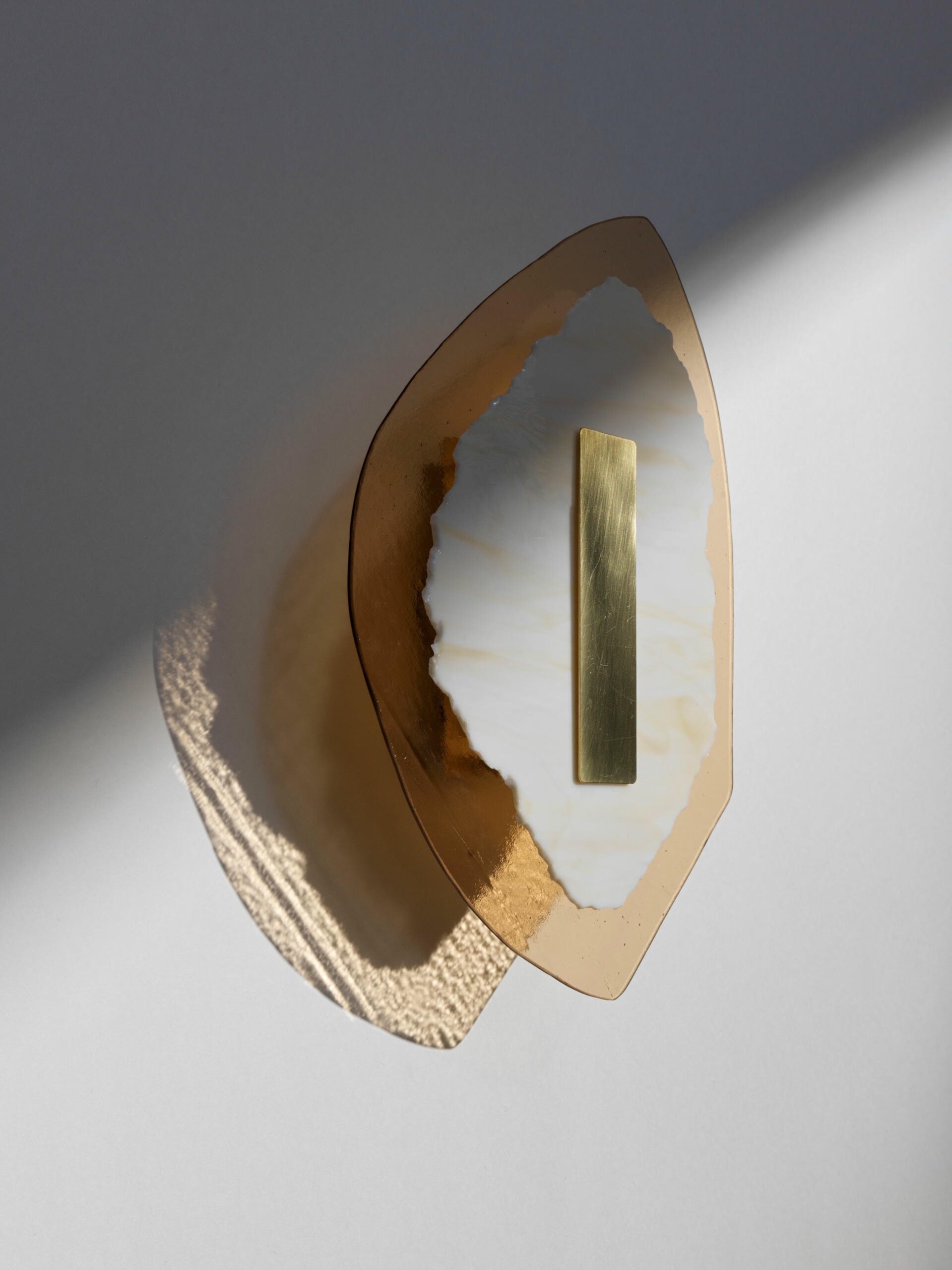 Semi Opaque Green Marbled Glass Brushed Brass Light Sculpture by Marie Jeunet 7