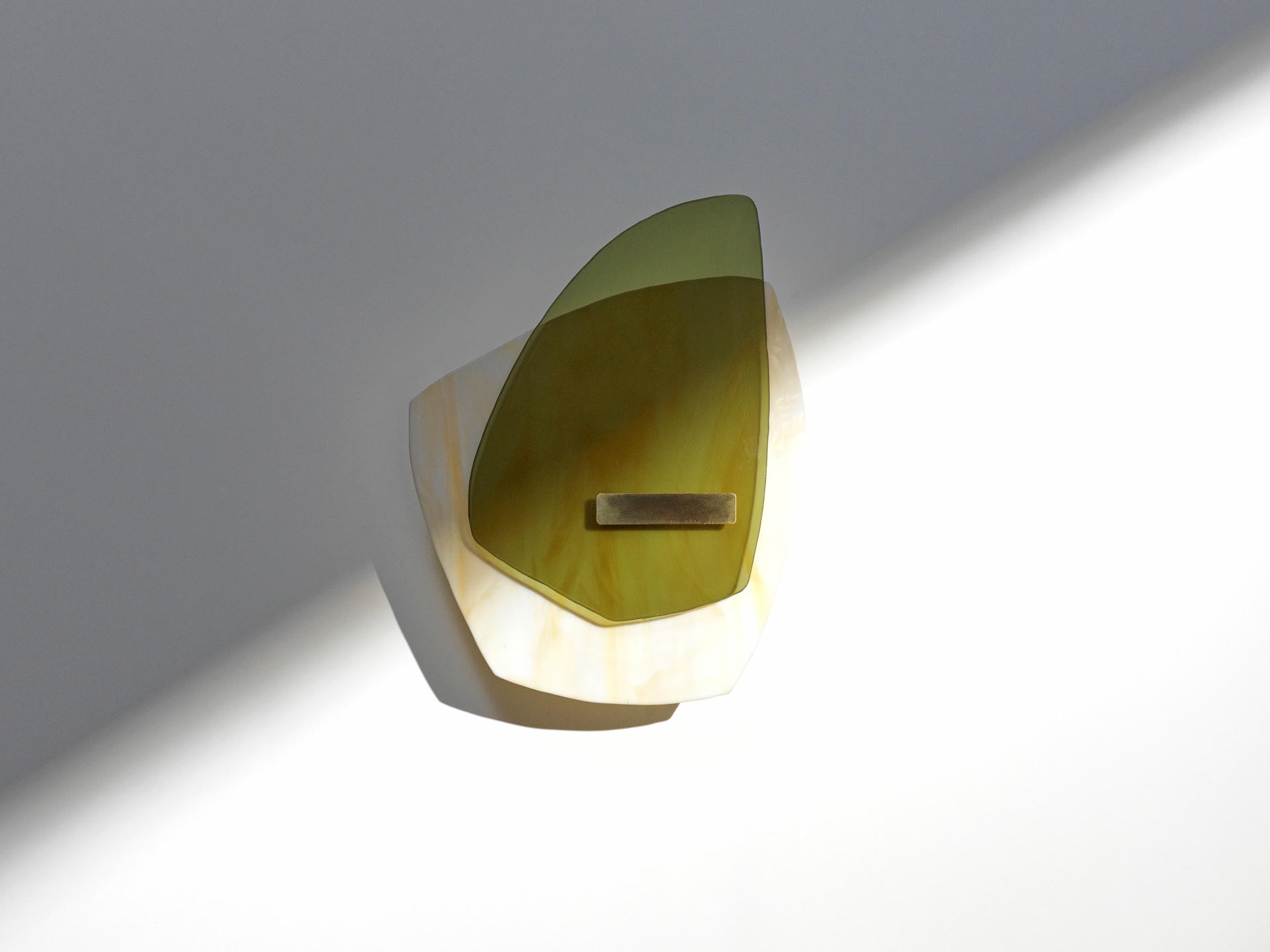 Smooth Olive Green Glass Brushed Brass Light Sculpture by Marie Jeunet 3