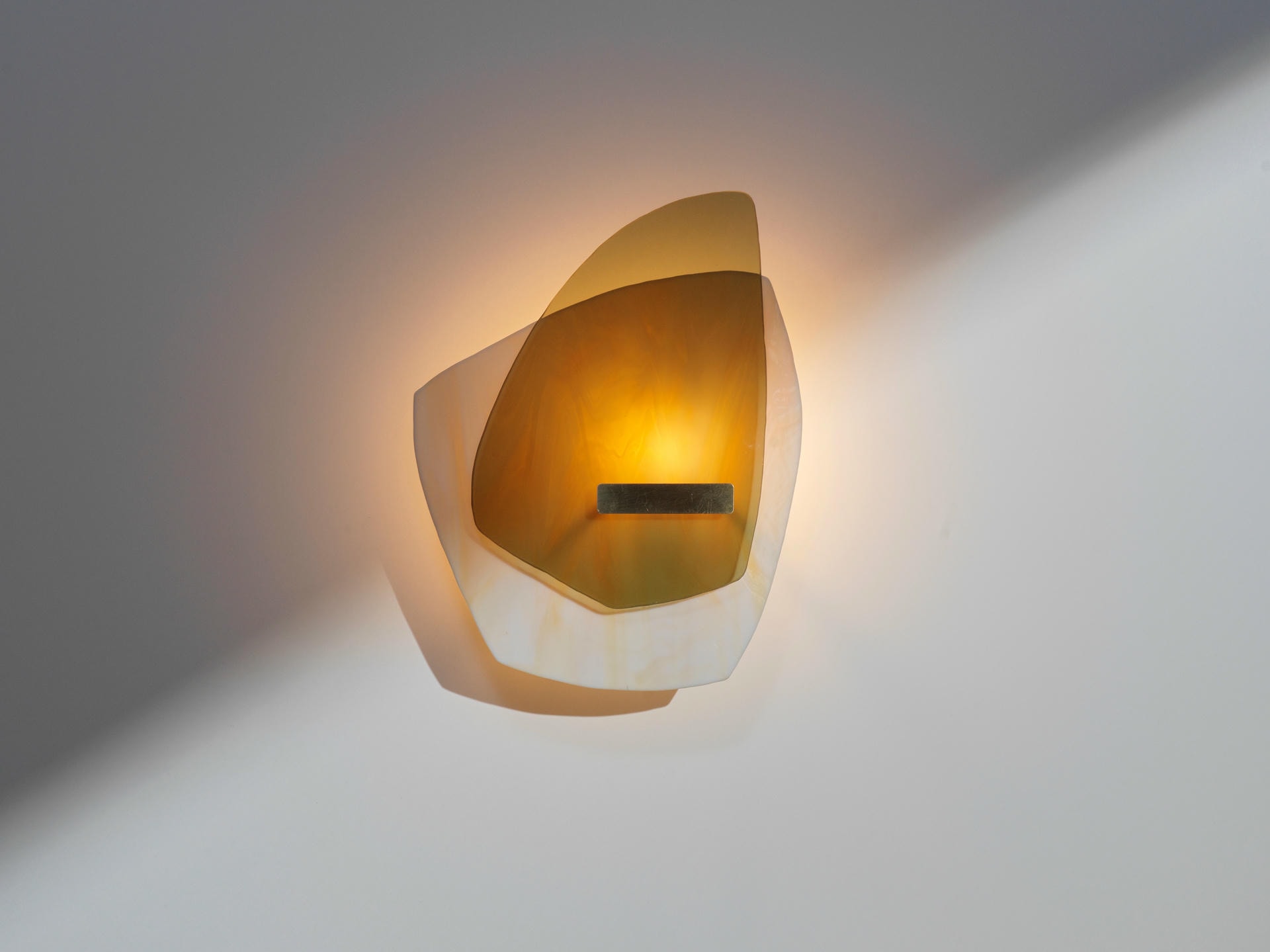 Smooth Olive Green Glass Brushed Brass Light Sculpture by Marie Jeunet 5