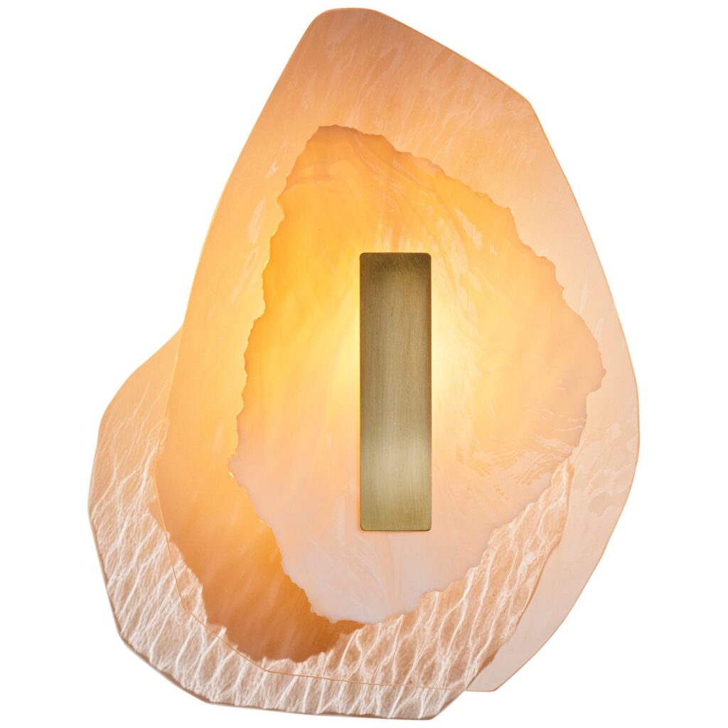 Brown and Semi Opaque Ochre Marbled Glass Brass Light Sculpture by Marie Jeunet 1