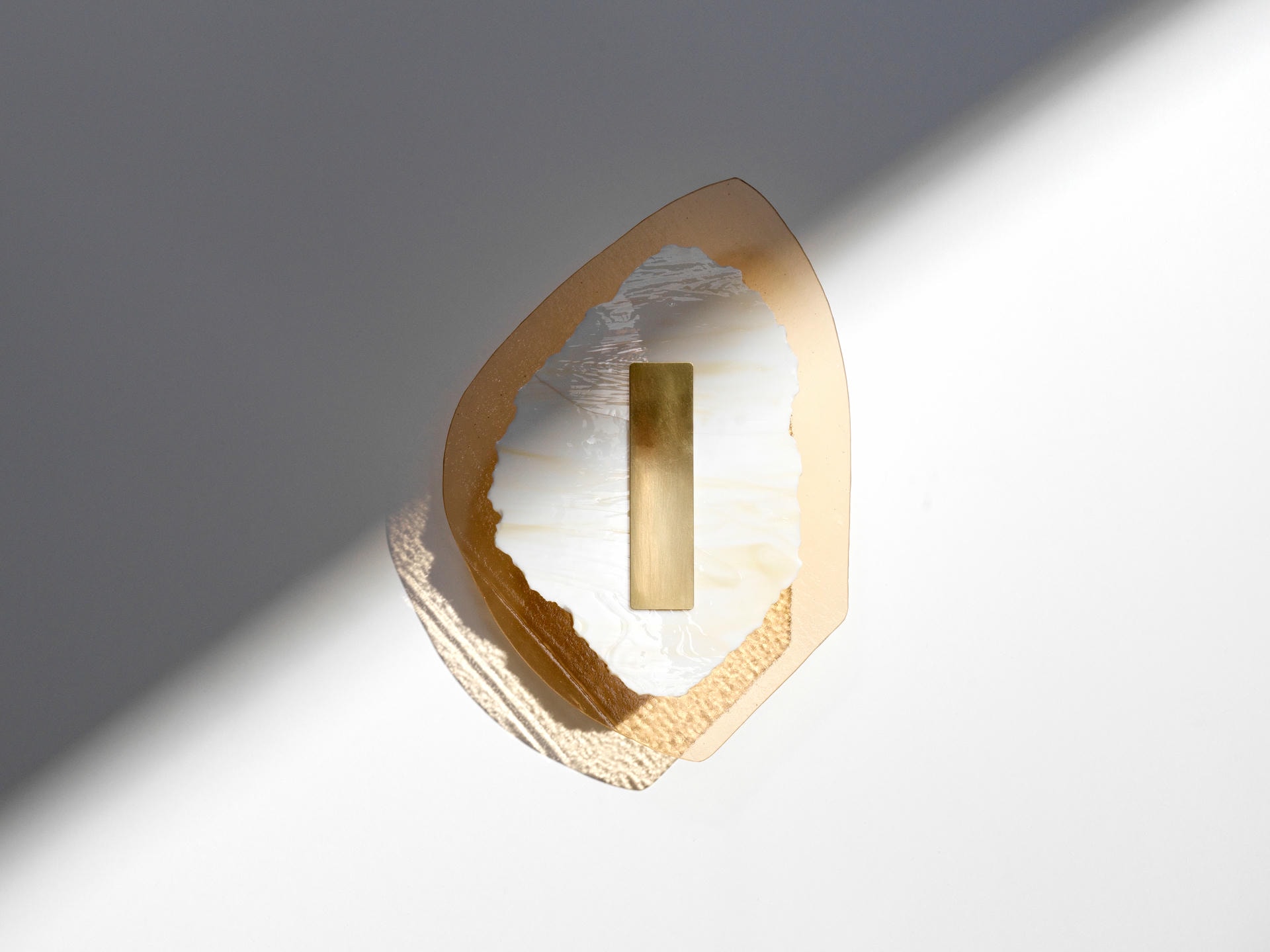 Brown and Semi Opaque Ochre Marbled Glass Brass Light Sculpture by Marie Jeunet 4