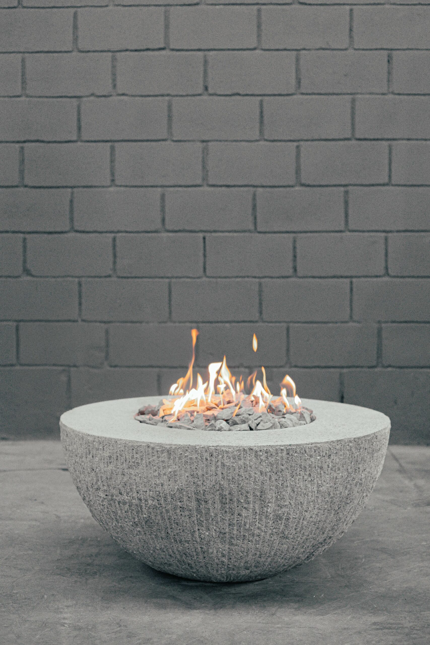 Half Ball Shape White Stone and Steel Fire Bowl by Andres Monnier 2