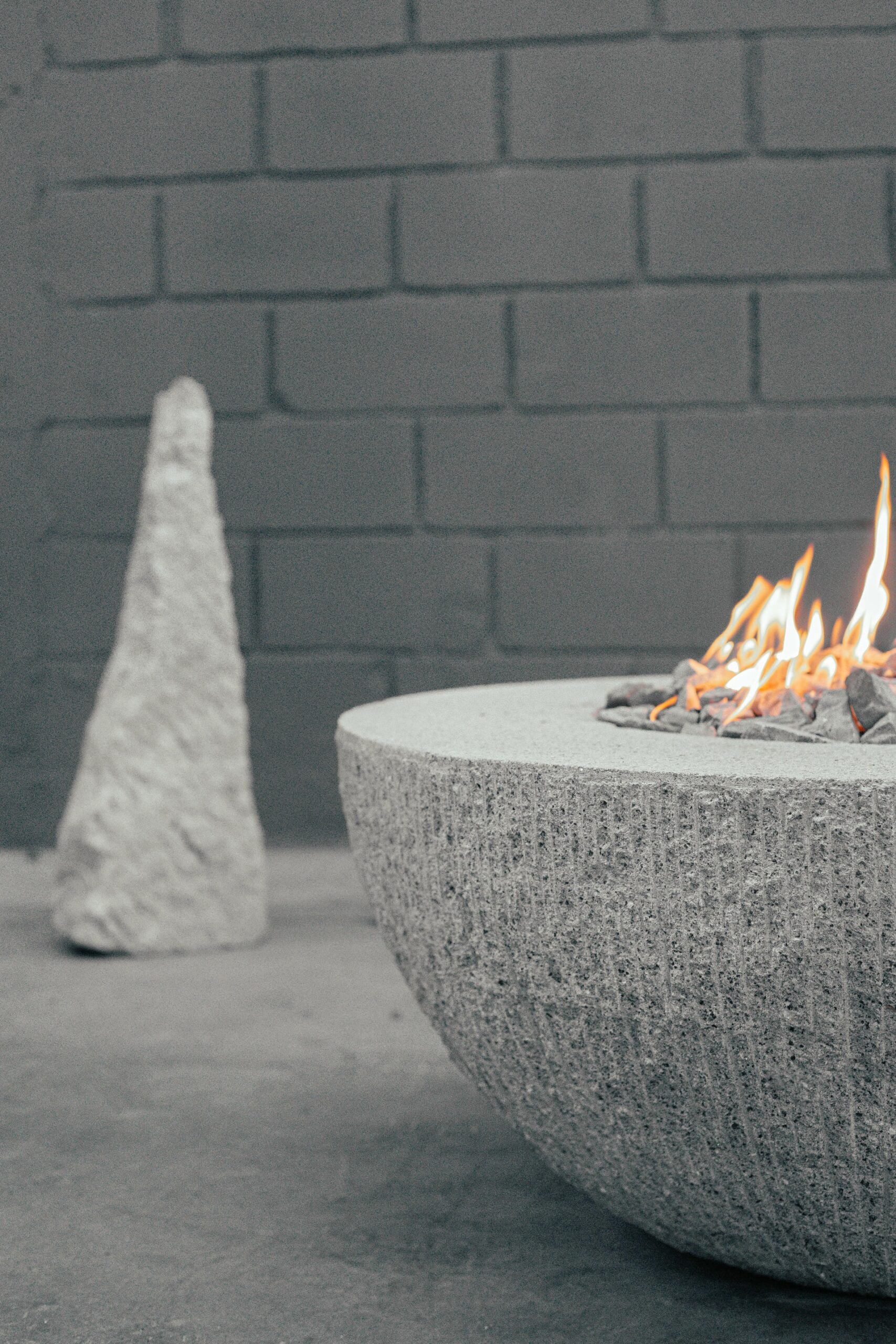 Half Ball Shape White Stone and Steel Fire Bowl by Andres Monnier 3