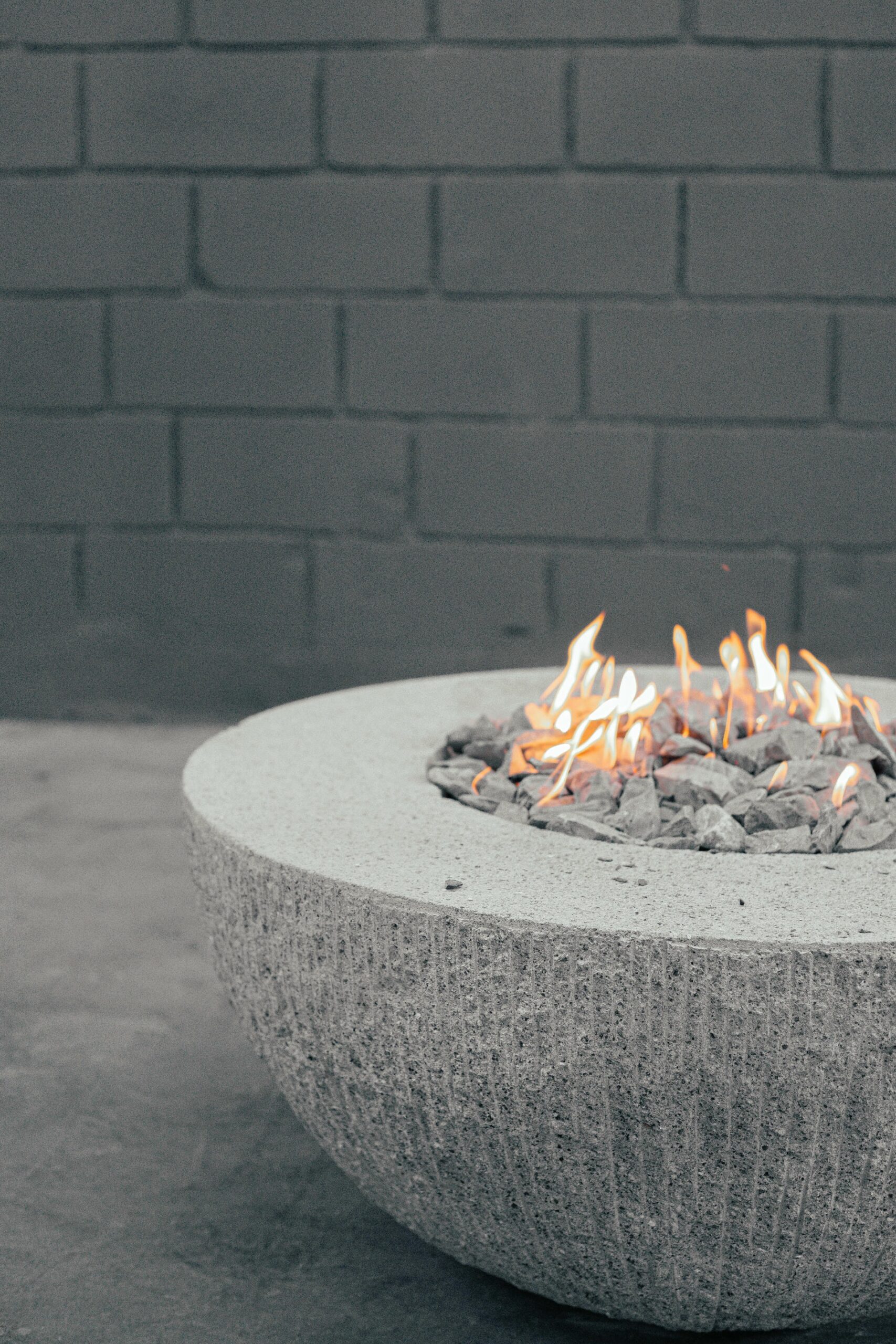 Half Ball Shape White Stone and Steel Fire Bowl by Andres Monnier 5