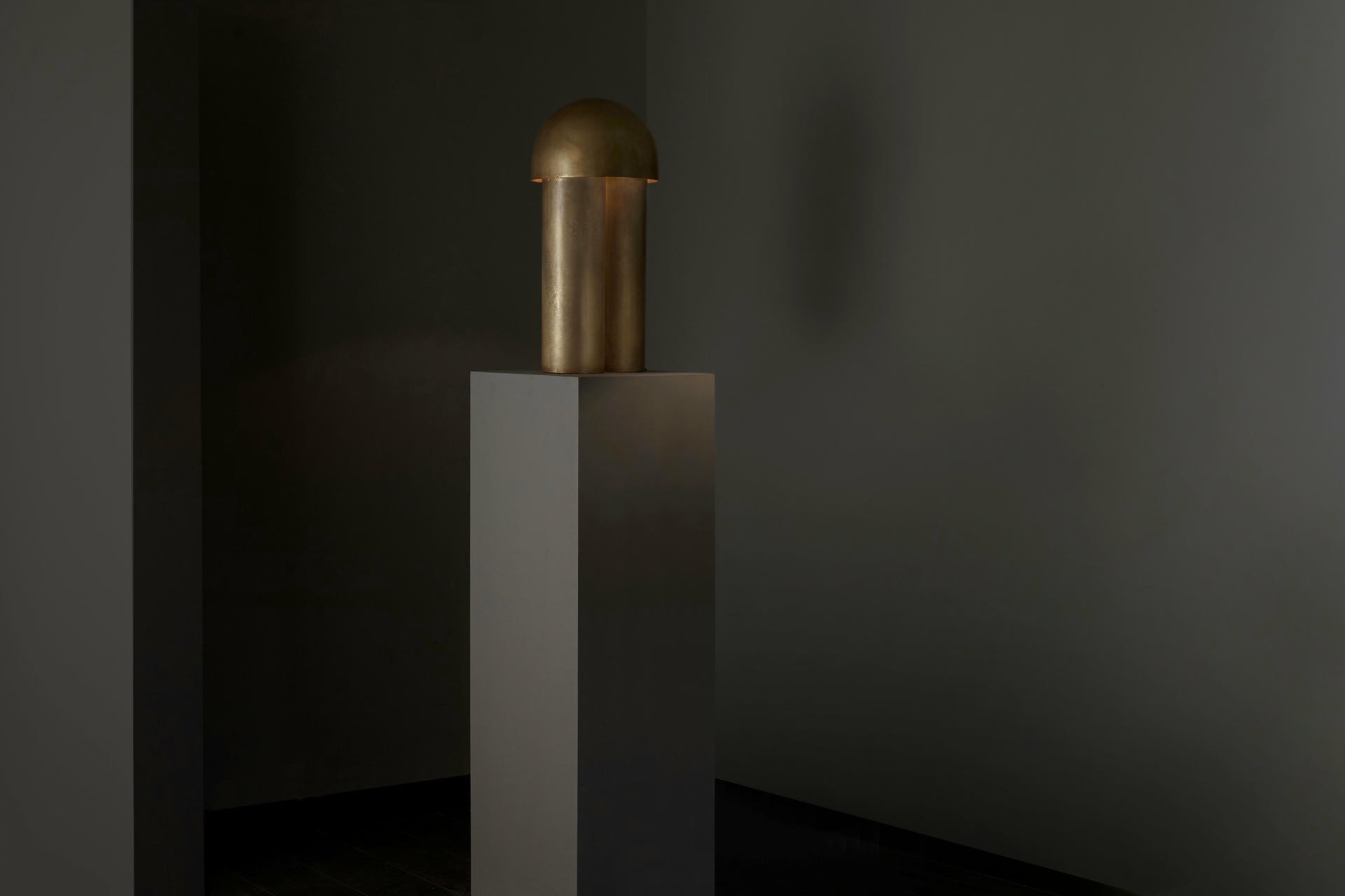 Monolith Polished Silvered Brass Sculpted Table Lamp by Paul Matter 11