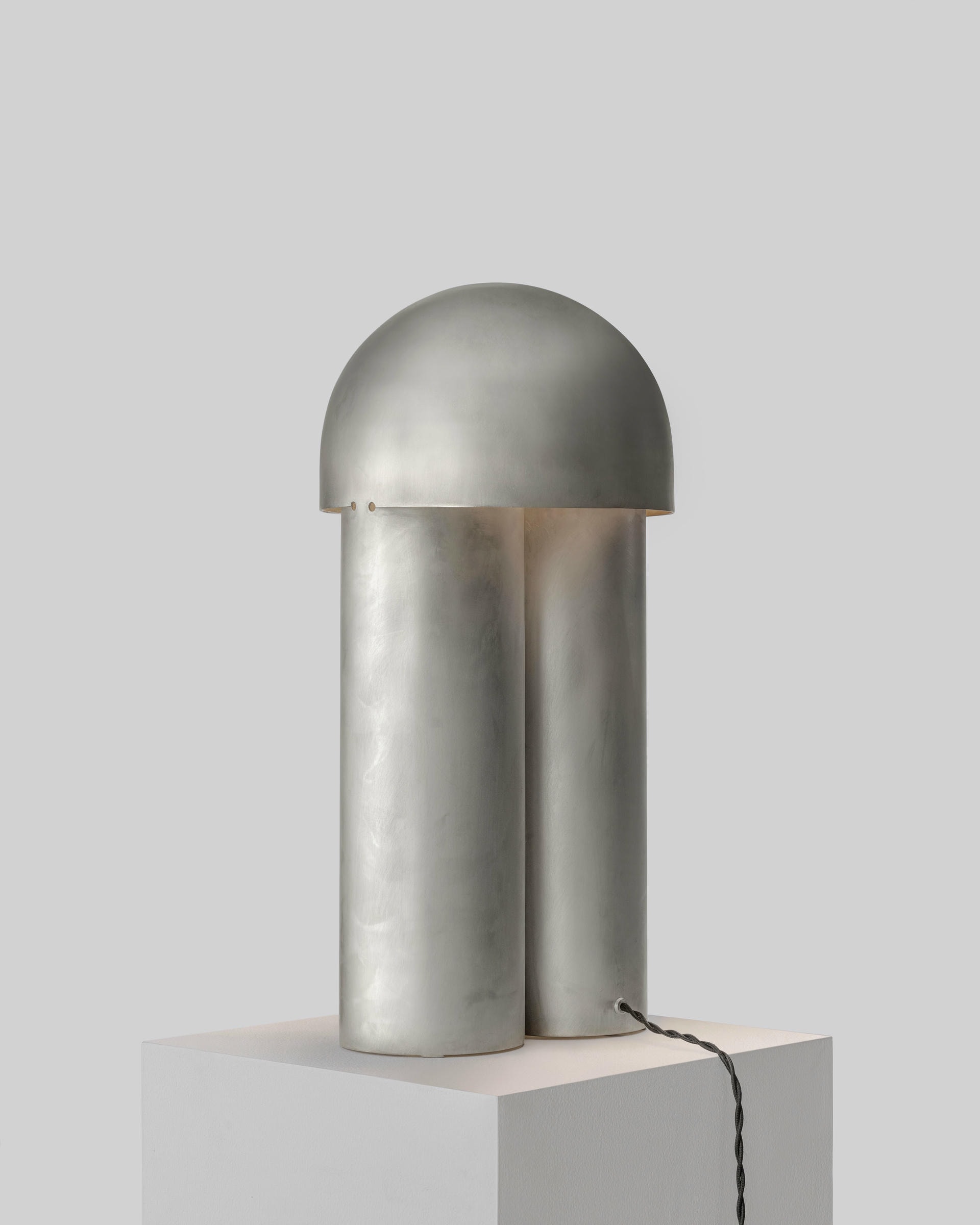 Monolith Polished Silvered Brass Sculpted Table Lamp by Paul Matter 18