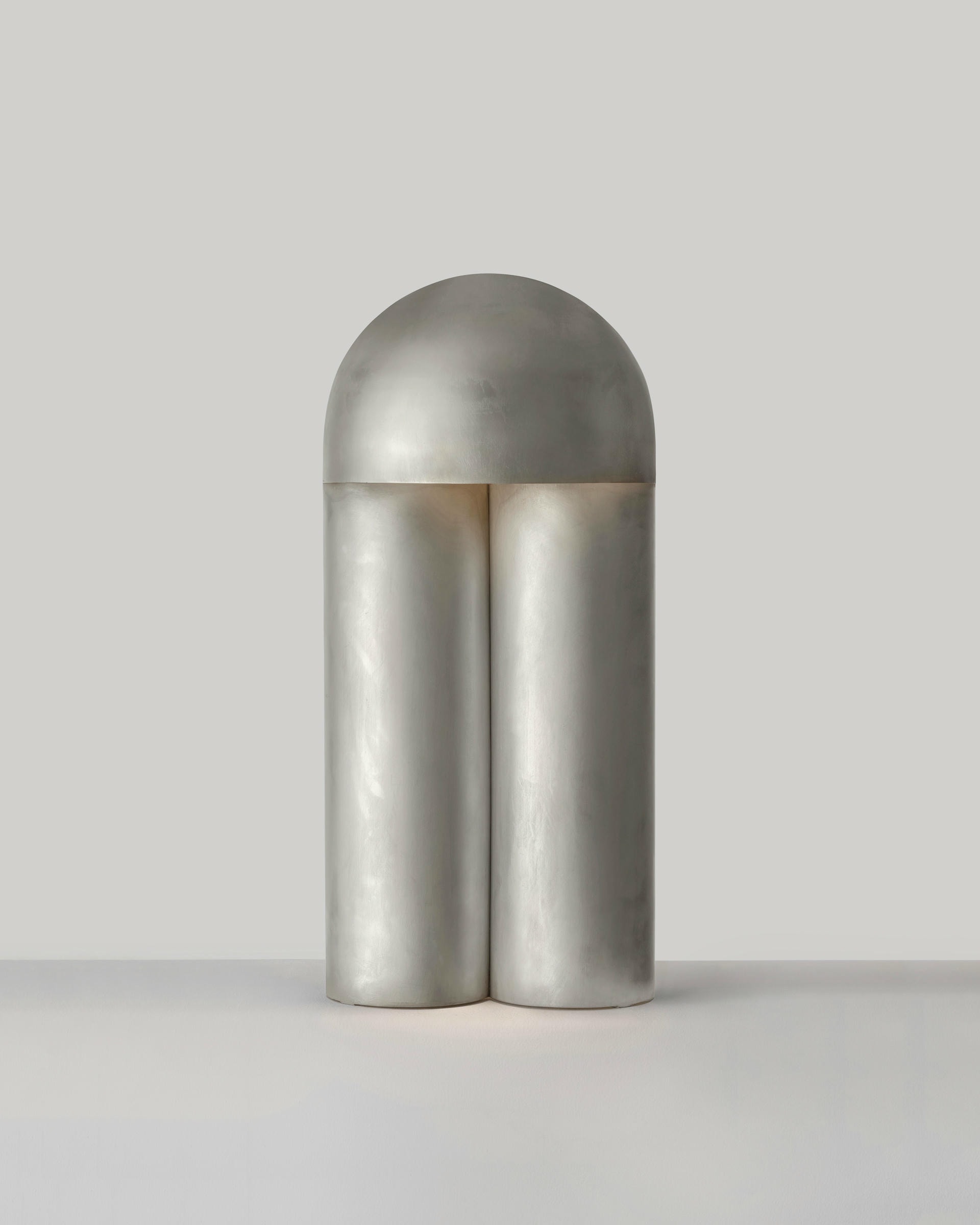 Monolith Polished Silvered Brass Sculpted Table Lamp by Paul Matter 19