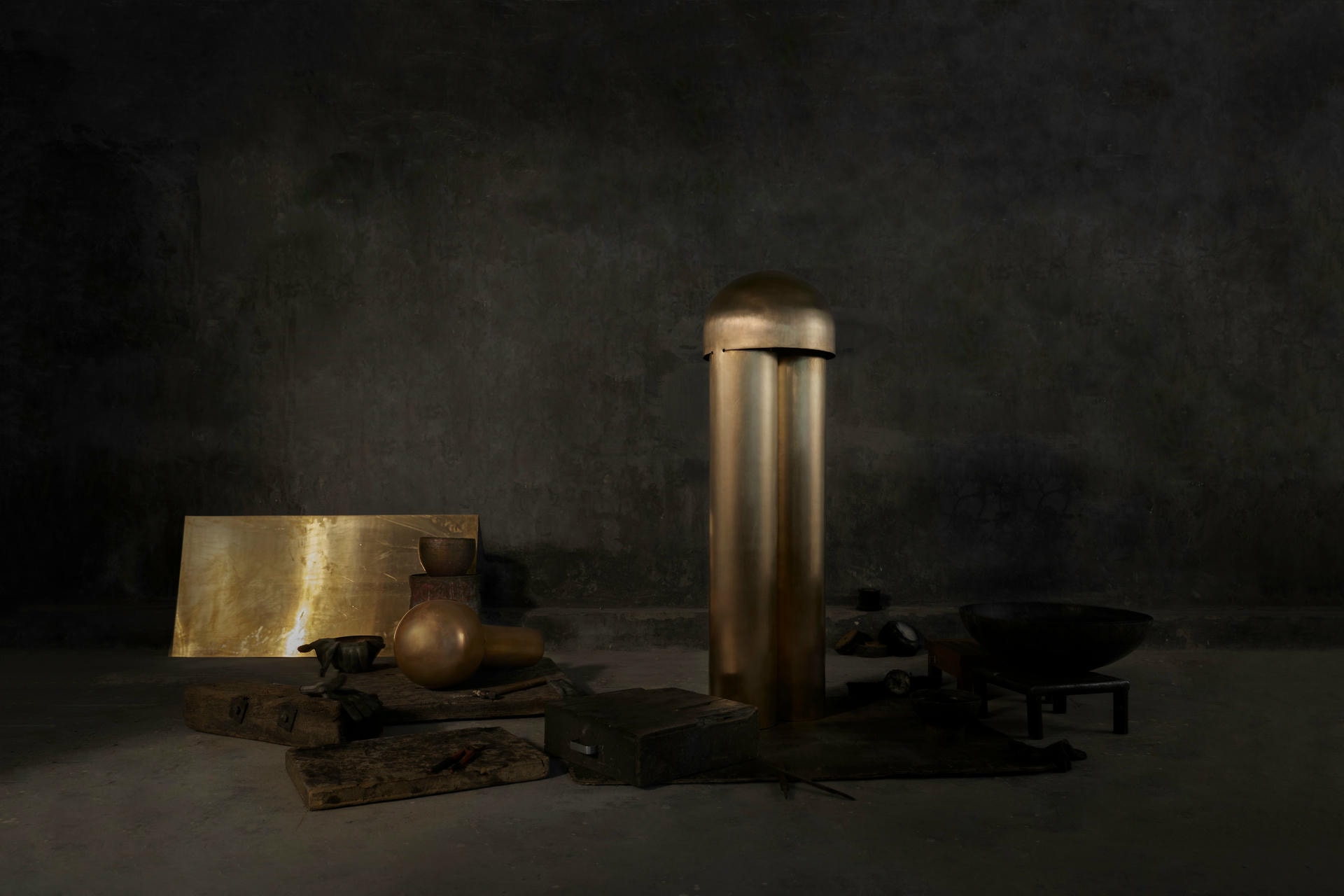 Monolith Polished Silvered Brass Sculpted Table Lamp by Paul Matter 5