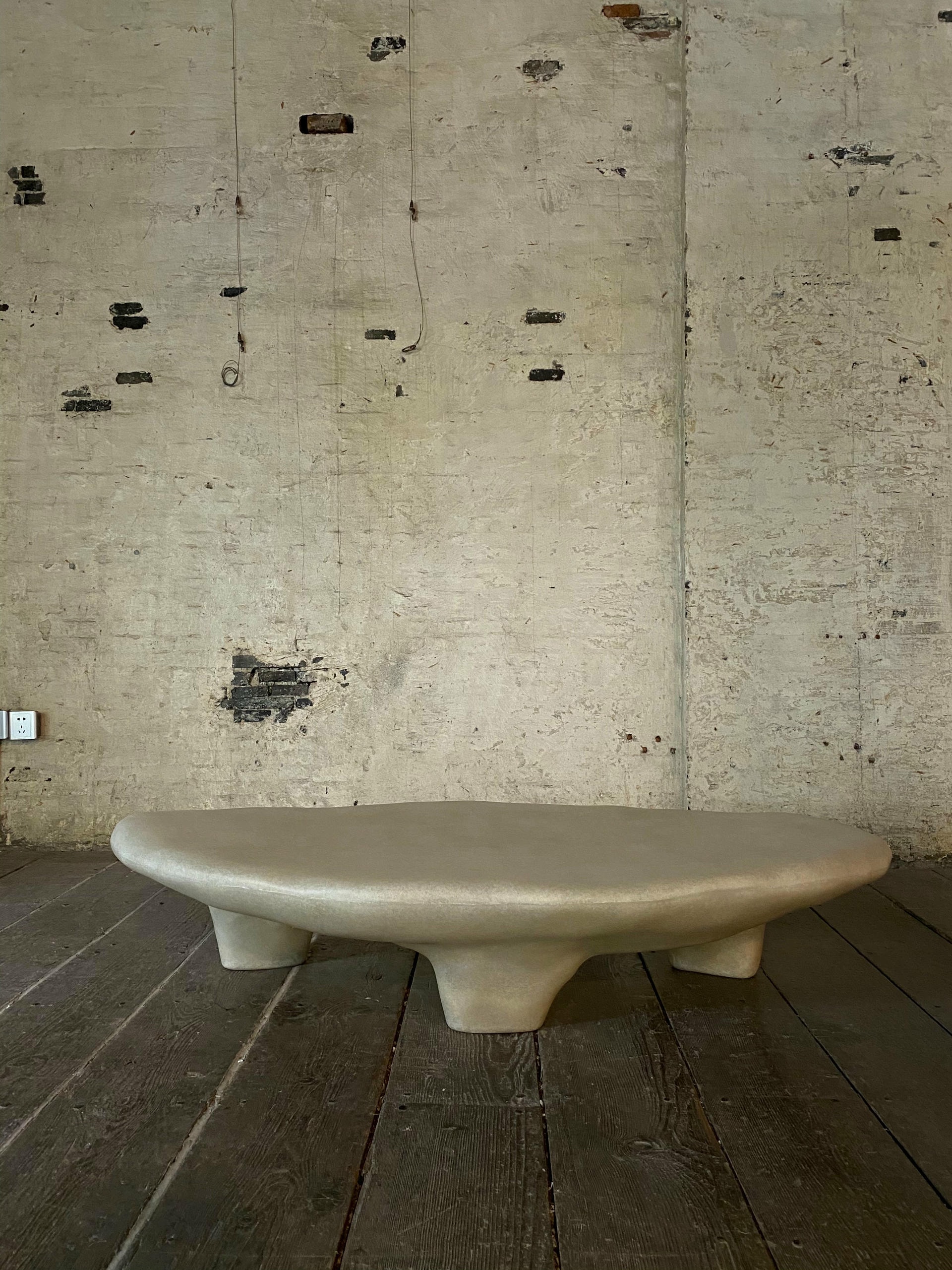 Unique Organic Form Small Tripod Natural Beige Fiberglass Coffee Table by kar 4