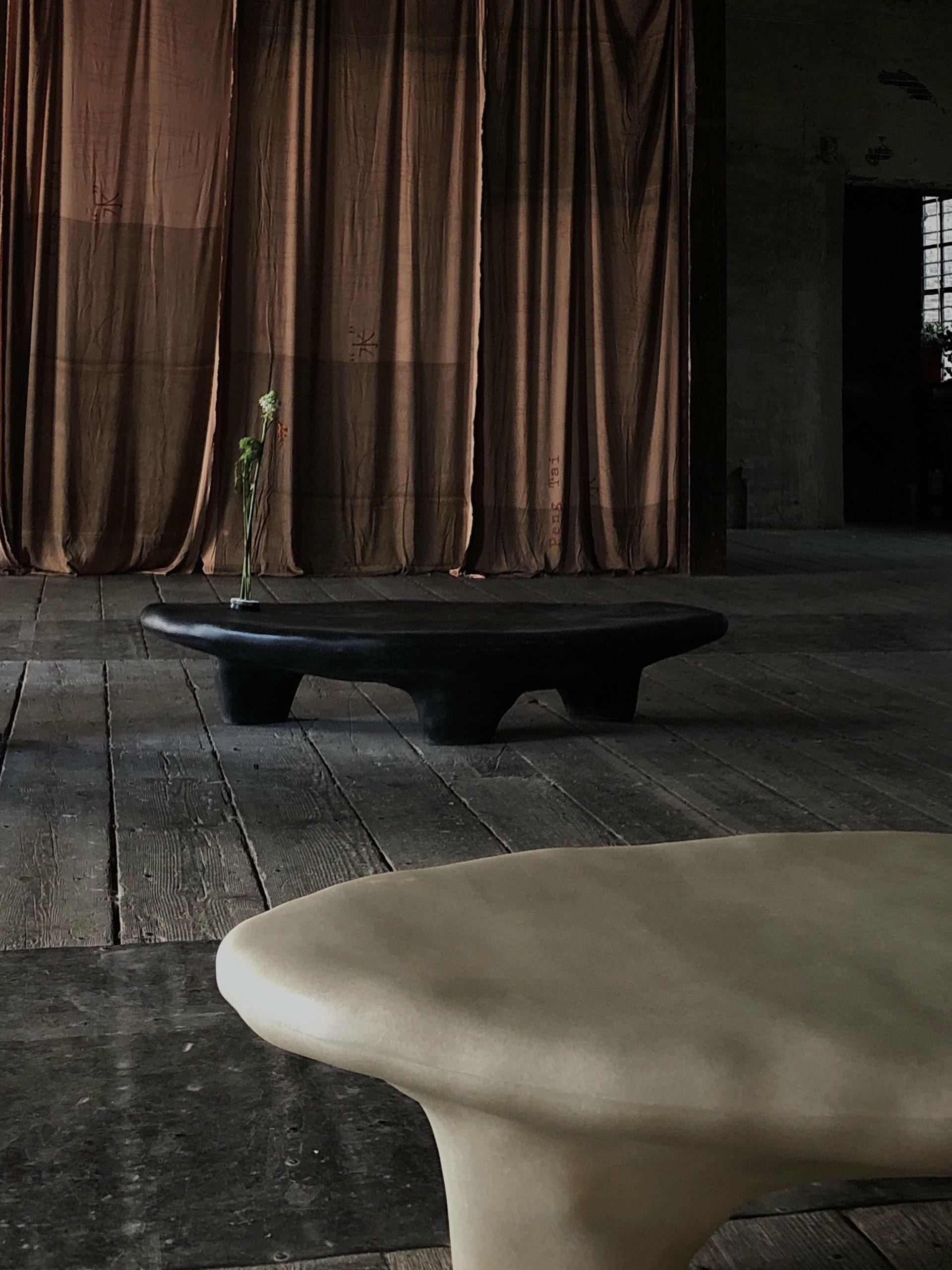 Unique Organic Form Small Tripod Natural Beige Fiberglass Coffee Table by kar 5