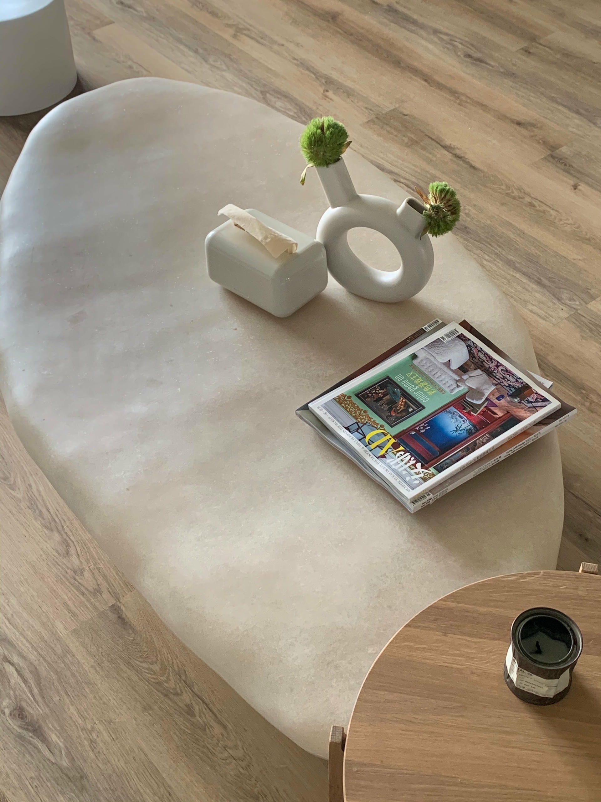 Unique Organic Form Small Tripod Natural Beige Fiberglass Coffee Table by kar 9