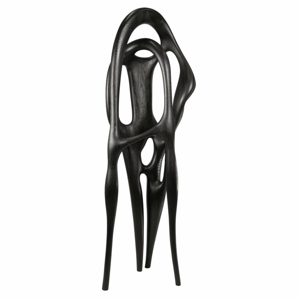 Black Stained Ash Drift Sculpture No 2 Hand Carved and Signed by Maxime Goleo 1