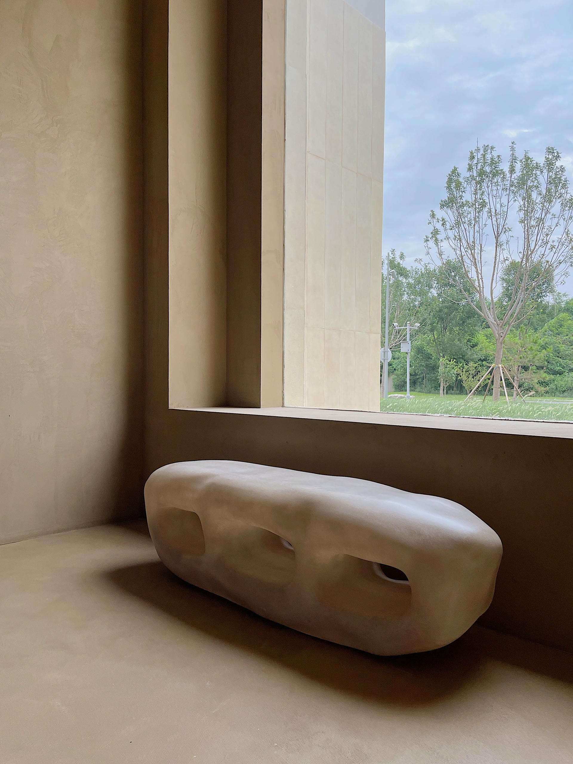 Cave Inspired Form, Natural Beige Fiberglass Cabinet with Three Openings by kar 11