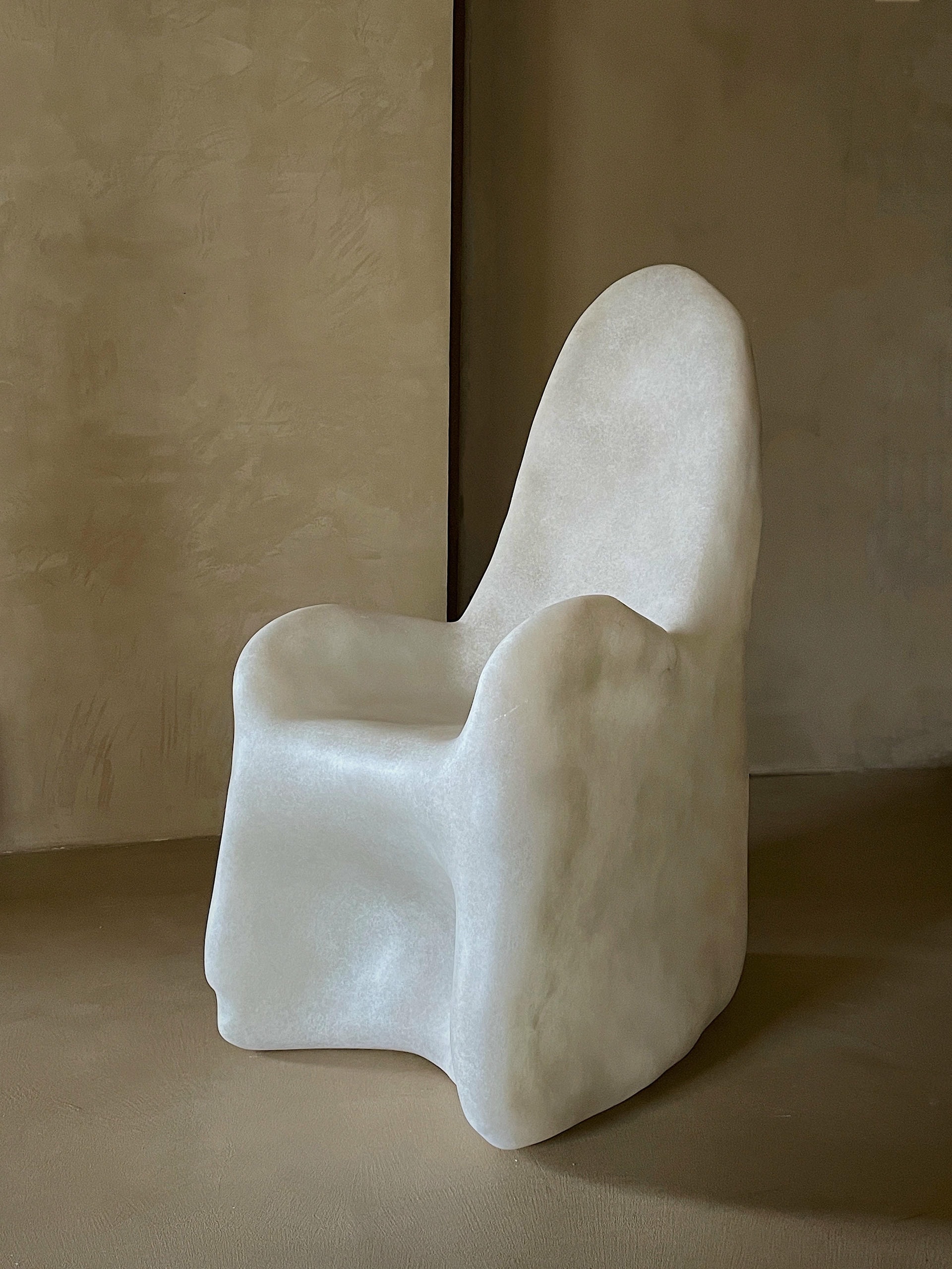 Free Form Organic Shape, Hand sculpted Natural Beige Fiberglass Armchair by kar 2