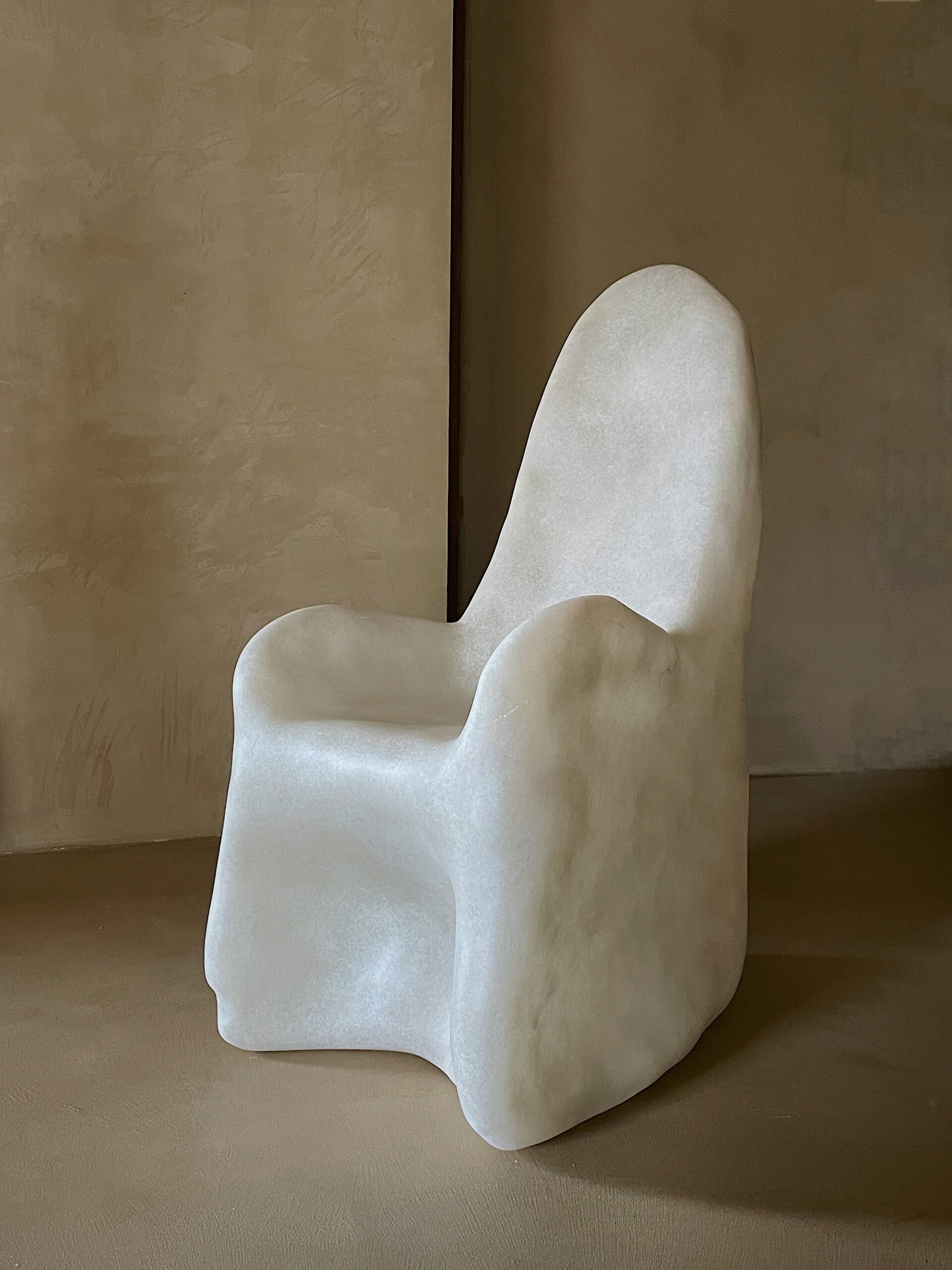 Free Form Organic Shape, Hand sculpted Natural Beige Fiberglass Armchair by kar 2
