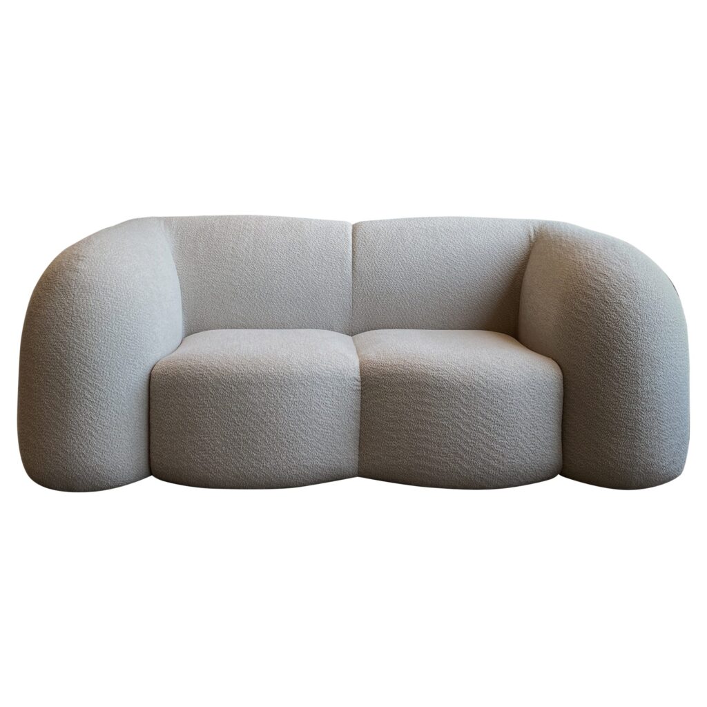 Marshmallow Shaped, Soft and Textured Upholstery Sofa in Ivory Fabric by kar 1