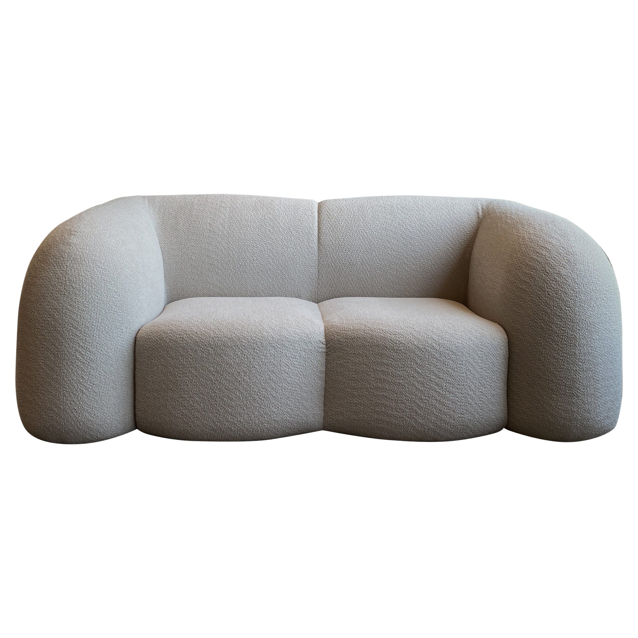 Marshmallow Shaped, Soft and Textured Upholstery Sofa in Ivory Fabric by kar 1