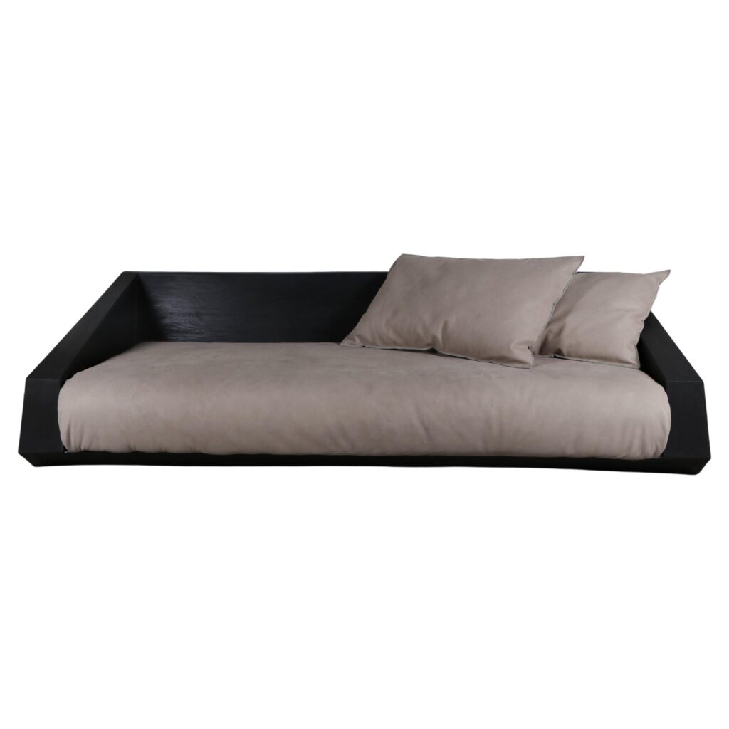 Minimalist Black Plywood Frame Sofa with Beige Cushions by Lucas Tyra Morten 1
