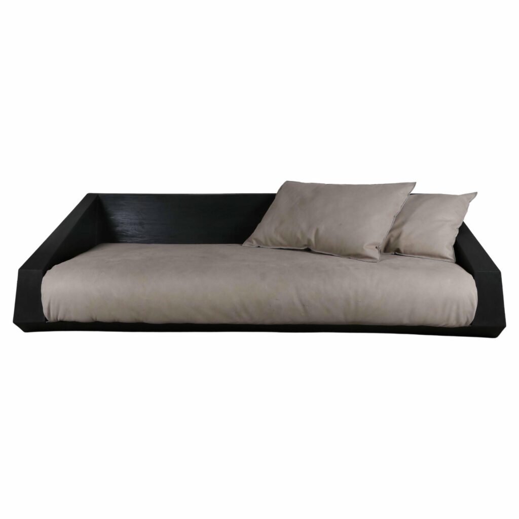 Minimalist Black Plywood Frame Sofa with Beige Cushions by Lucas Tyra Morten 1