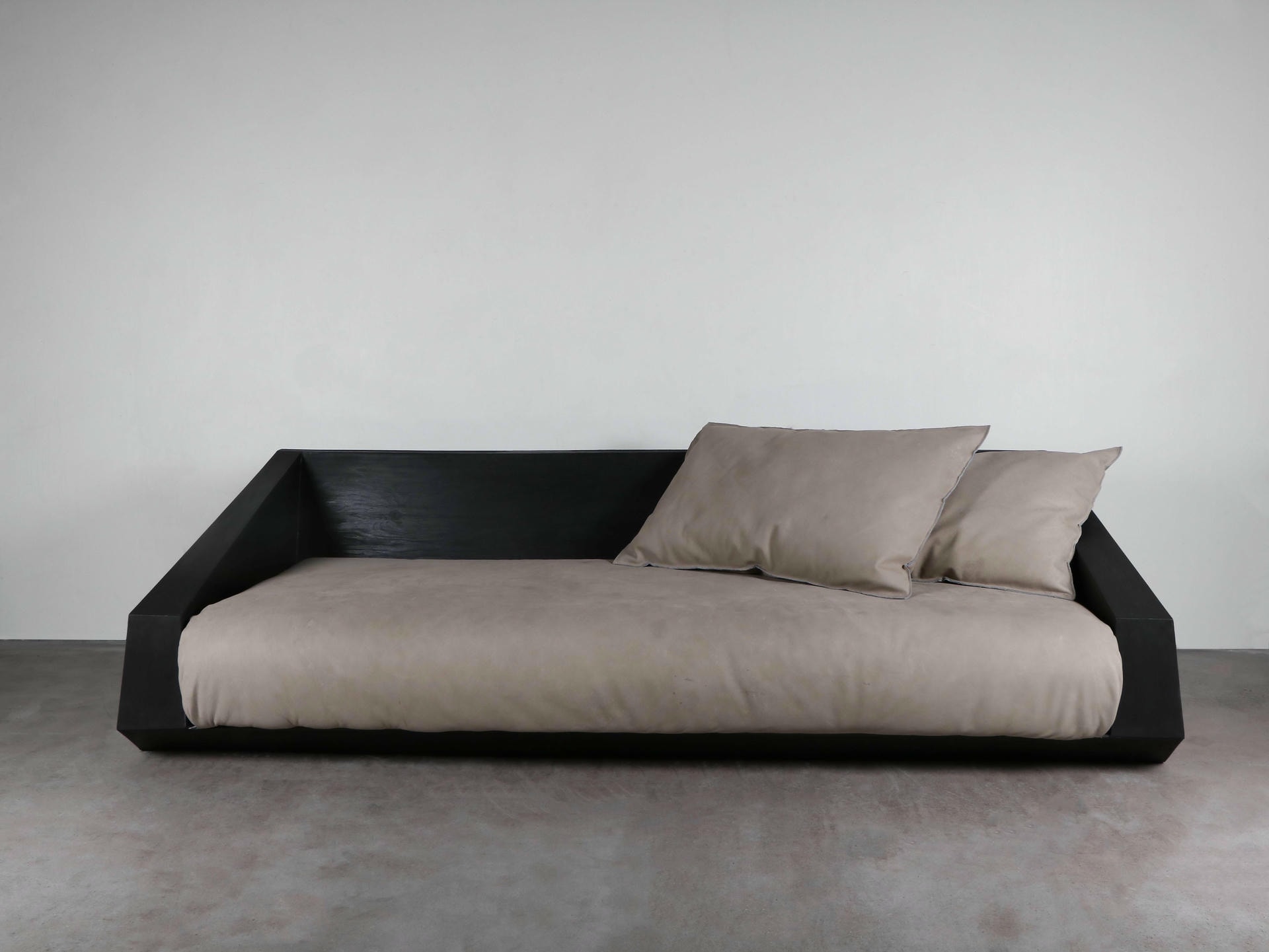Minimalist Black Plywood Frame Sofa with Beige Cushions by Lucas Tyra Morten 2