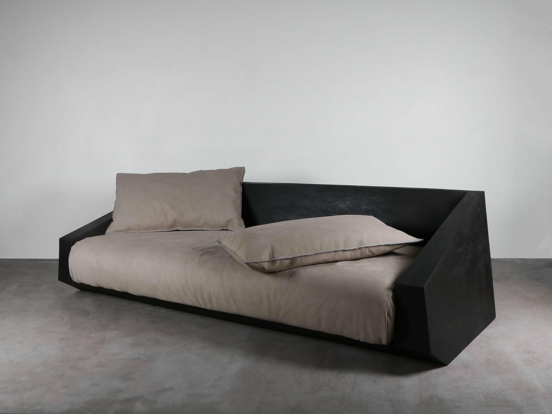 Minimalist Black Plywood Frame Sofa with Beige Cushions by Lucas Tyra Morten 3