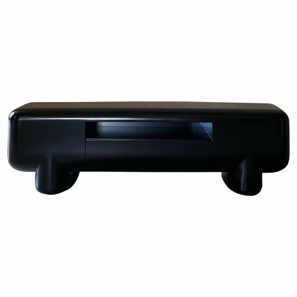 Rounded Rectangular Shape Black Wood Cabinet with Short Legs by kar 1
