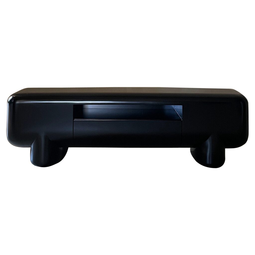Rounded Rectangular Shape Black Wood Cabinet with Short Legs by kar 1