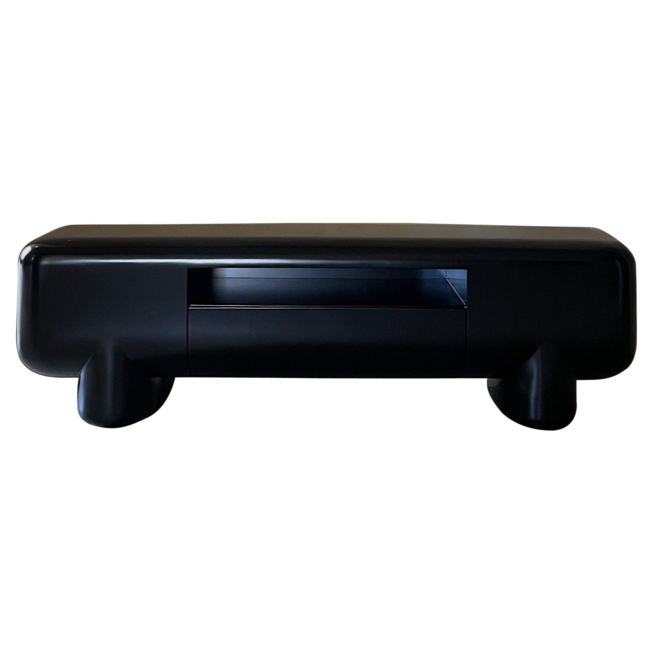 Rounded Rectangular Shape Black Wood Cabinet with Short Legs by kar 1