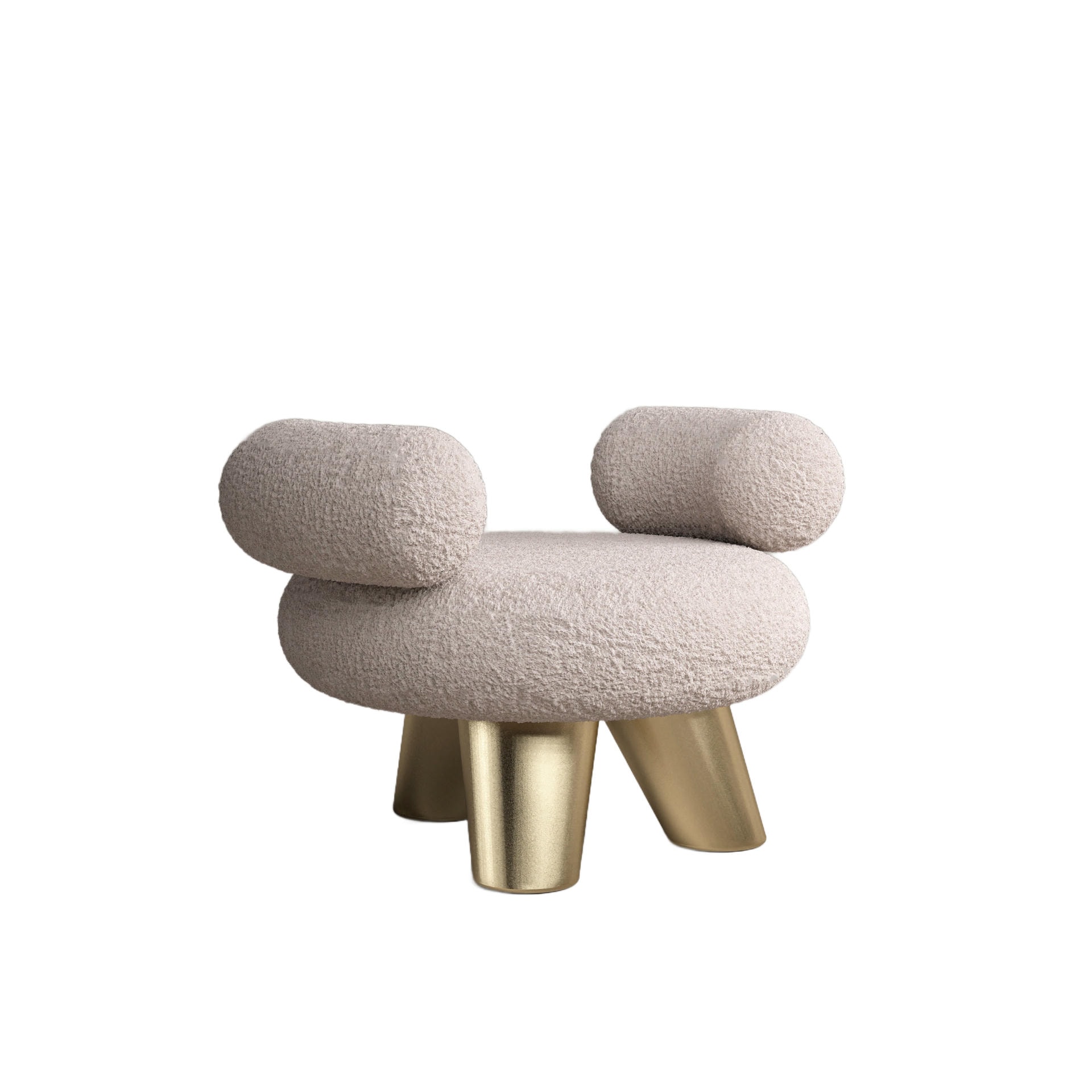 Soft and Textured Cream Lamb Ottoman with Fuzzy Armrests by Pietro Franceschini 1