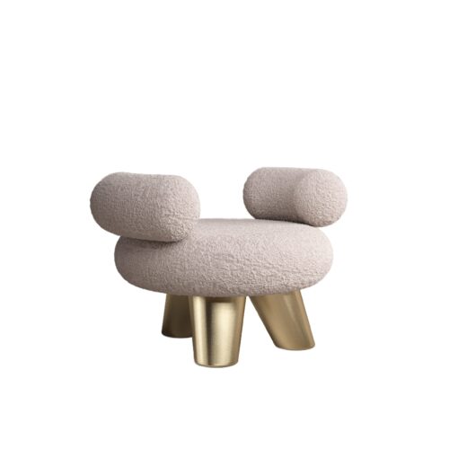 Soft and Textured Cream Lamb Ottoman with Fuzzy Armrests by Pietro Franceschini 1