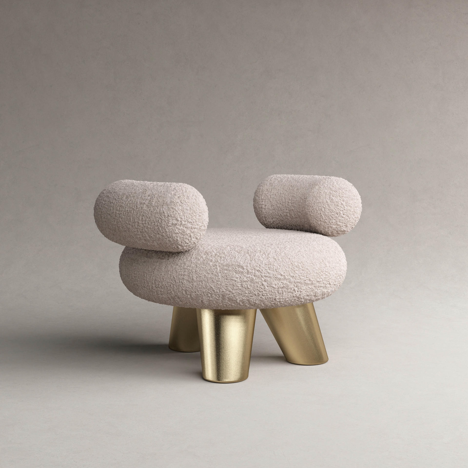 Soft and Textured Cream Lamb Ottoman with Fuzzy Armrests by Pietro Franceschini 2